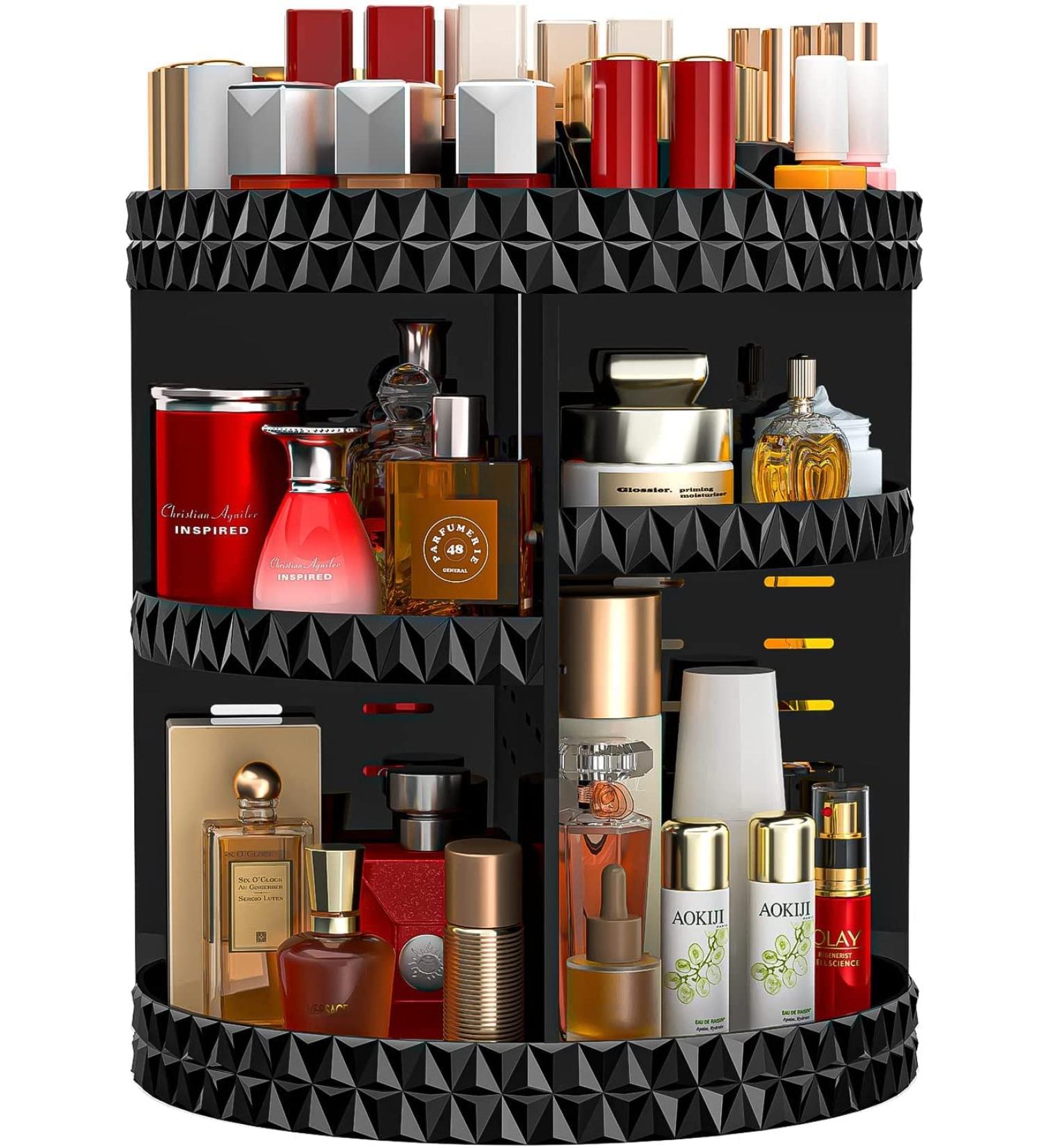 360 Rotating Black Makeup Organizer | 7 Layers Large Capacity Cosmetic Storage | Acrylic Organizers for Brushes, Lipsticks | Bathroom Vanity - Buy Online on GoSupps.com