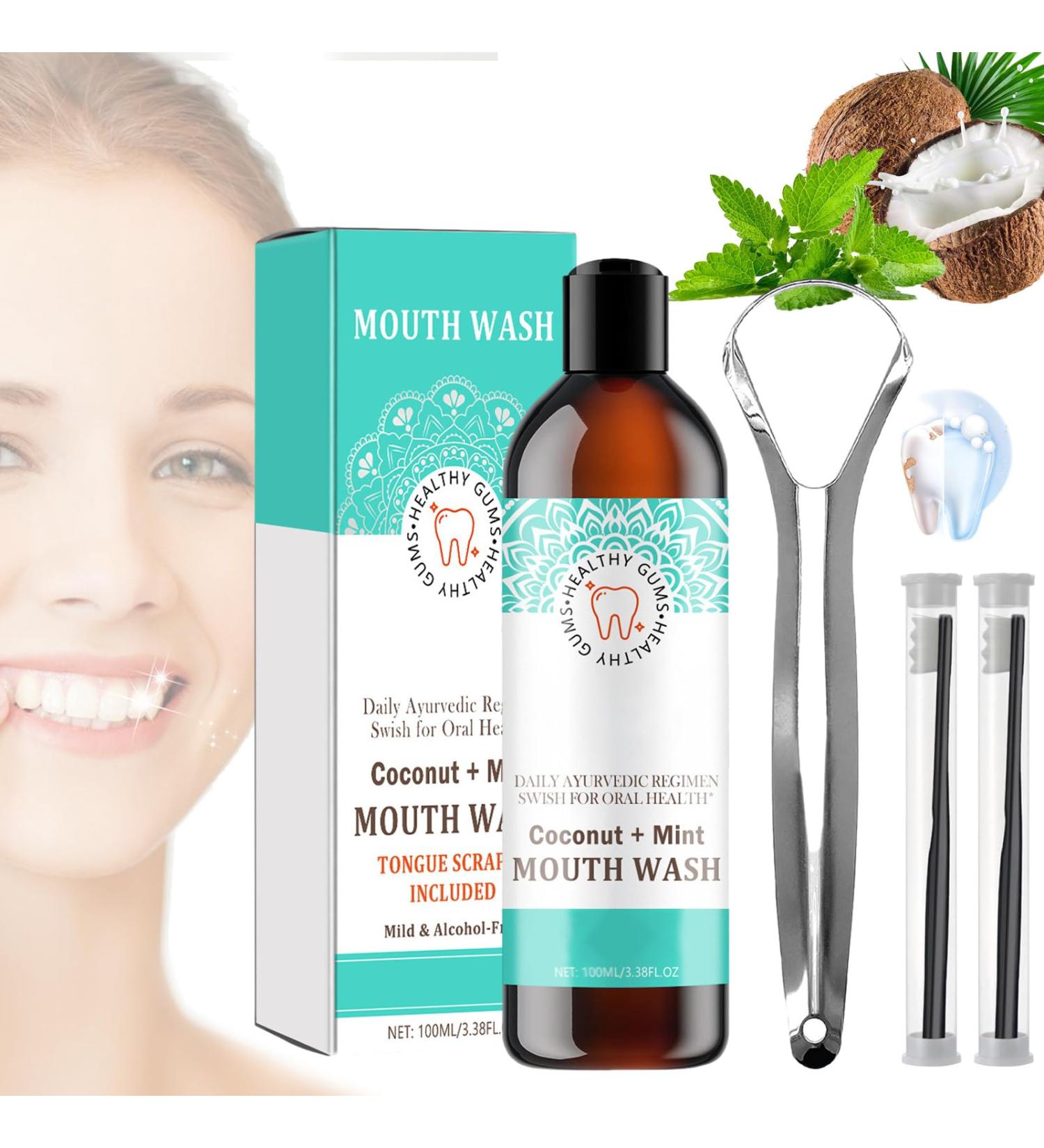 Oralhoe Coconut Mint Mouthwash & Oil Pulling - Natural Teeth Whitening with Peppermint - 1PC - Buy Online on GoSupps.com