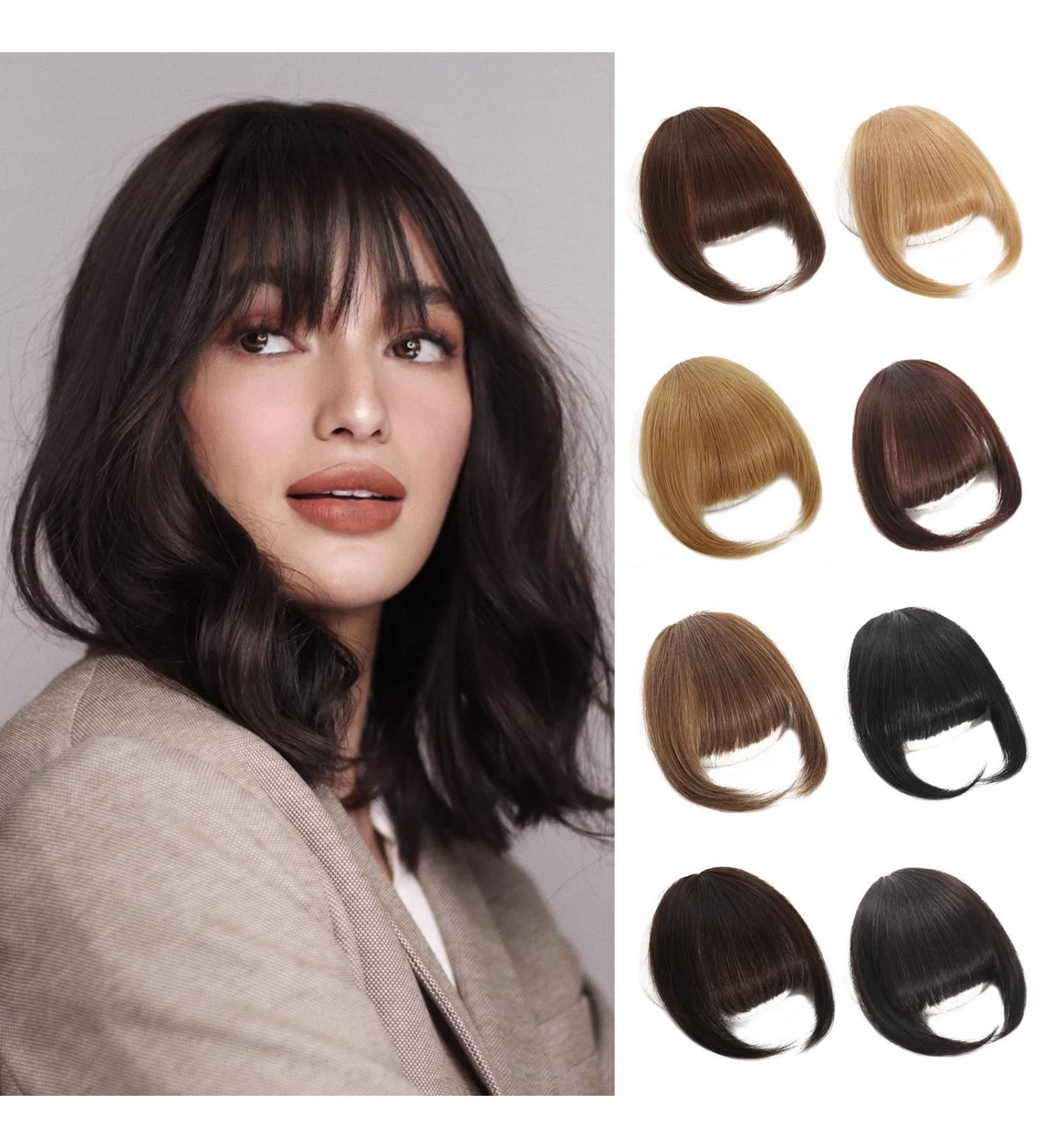 100% Human Hair Wispy Bangs - Clip in Easy French Extensions for Daily Wear-Dark Brown - Buy Online on GoSupps.com
