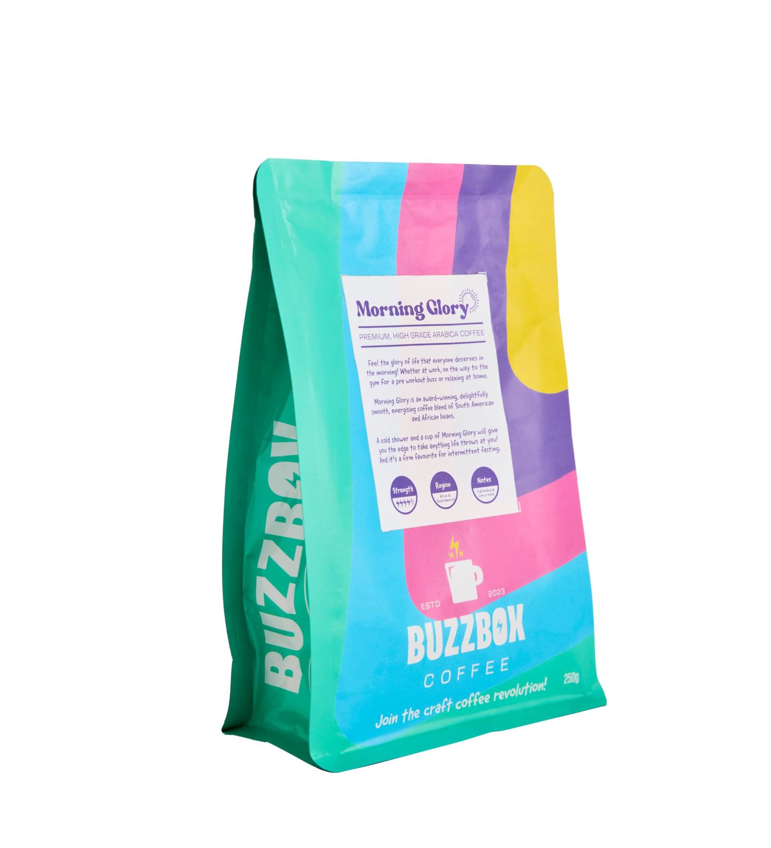 Buzzbox Coffee Beans 250g AWARD WINNING - Morning Glory Blend of two Medium Roast Speciality Single Origin whole Coffee Beans from Africa & South American Morning Glory Blend 250 g (Pack of 1) - Buy Online on GoSupps.com