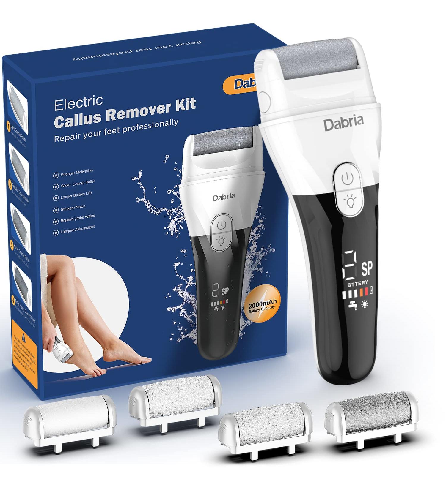Electric Rechargeable Callus Remover with Led Screen - 2 Speeds & 4 Roller Heads for Cracked Heels - Large Capacity Foot File for Calluses and Hard Skin - Buy Online on GoSupps.com