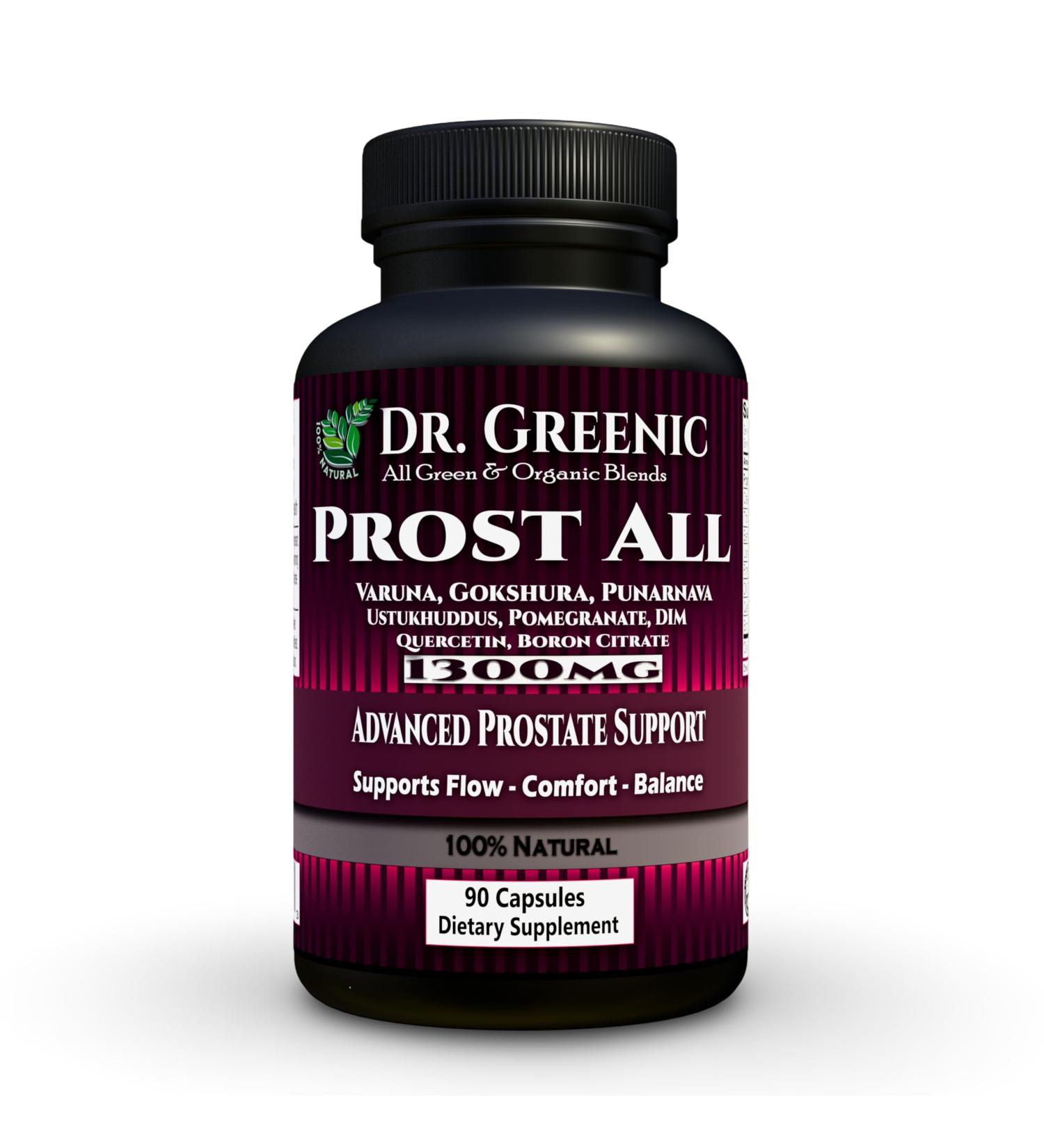 Dr. Greenic Prost All Advanced Prostate Support & Herbal Blend | Varuna Punarnava Gokshura Lavender DIM Pomegranate Quercetin & Boron | Saw Palmetto Free | 90 Capsules - Buy Online on GoSupps.com