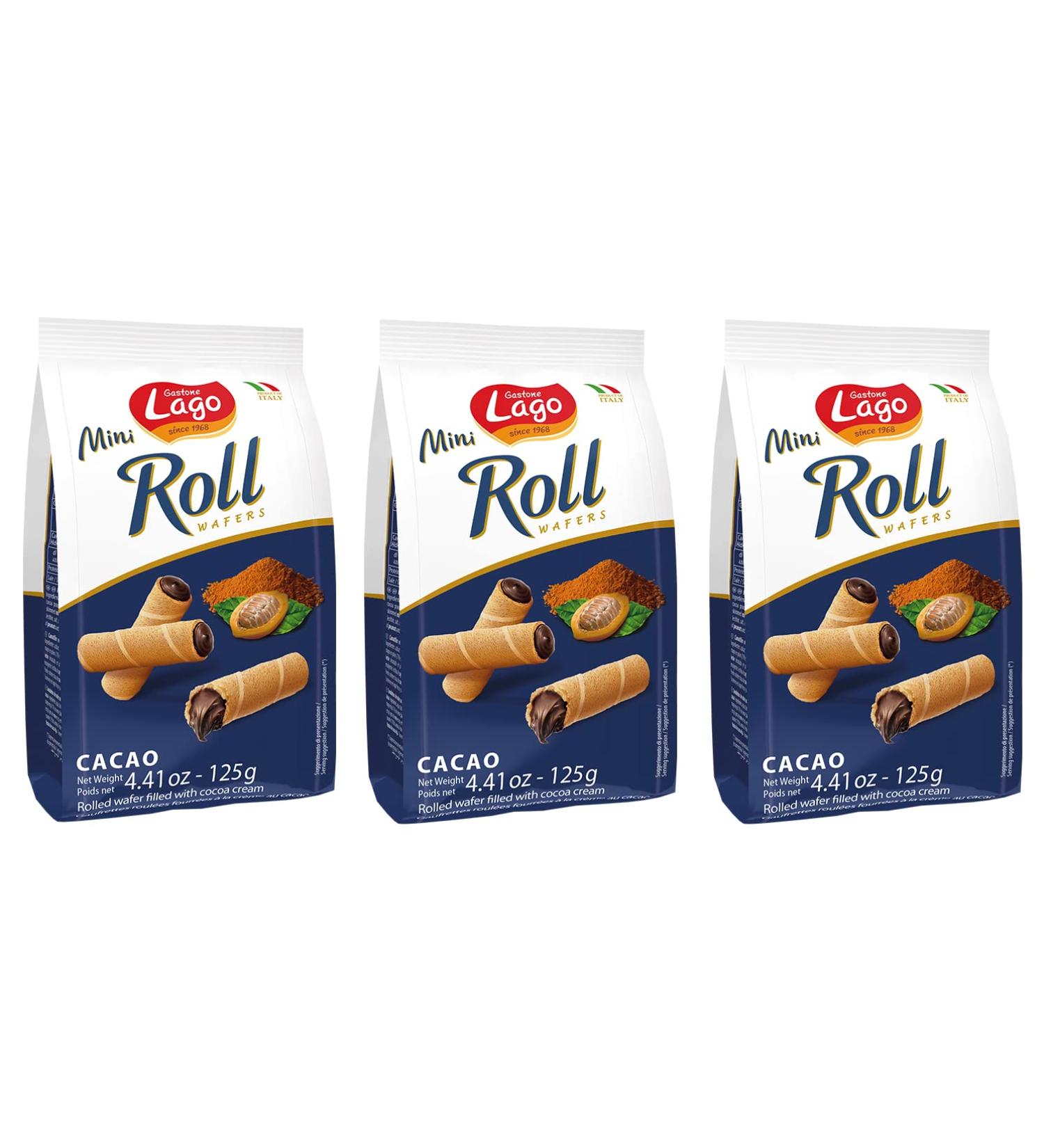  Italian Gourmet E.R. Gastone Lago Pack of 3 mini cocoa waffle rolls filled with cocoa cream 125g - Buy Online on GoSupps.com