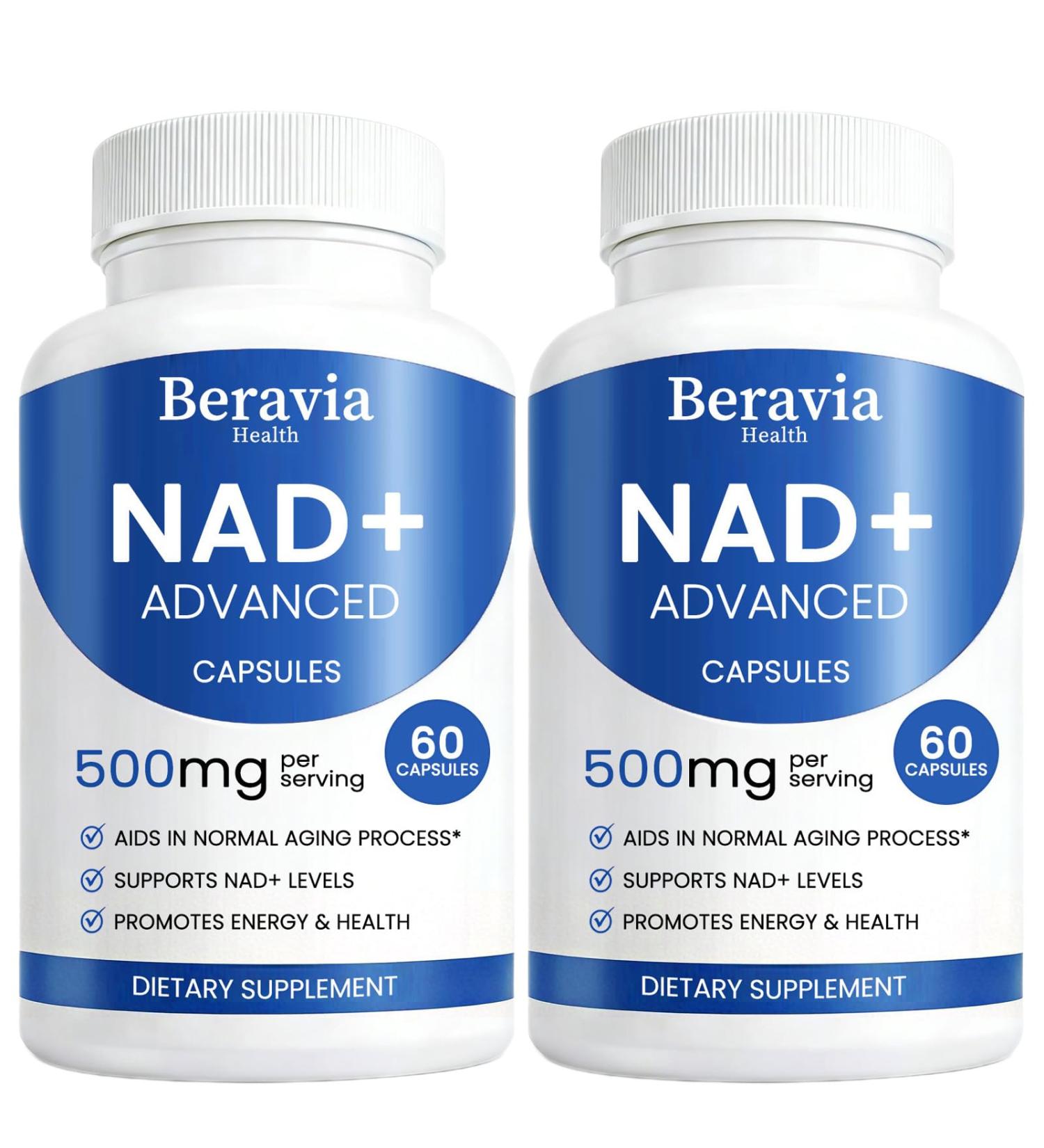 Beravia Health Nad + Supplement Nad Advanced Supplements for Women & Men - With Nicotinamide Resveratro Quercetin Skin & Body Anti-Aging Support - 60 Capsules (2 Bottle) - Buy Online on GoSupps.com