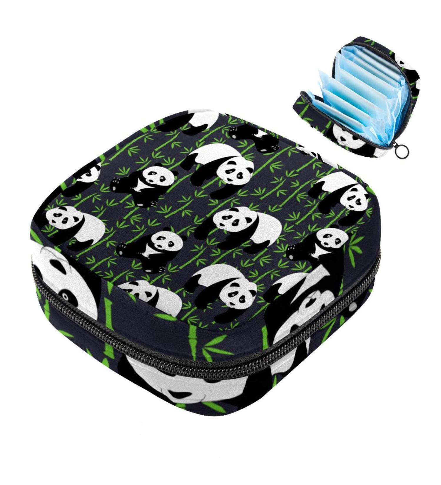 Portable Cute Panda Storage Bags for Women's Bandages & Menstrual Pads Gray Bamboo Pattern for School & Office - Buy Online on GoSupps.com