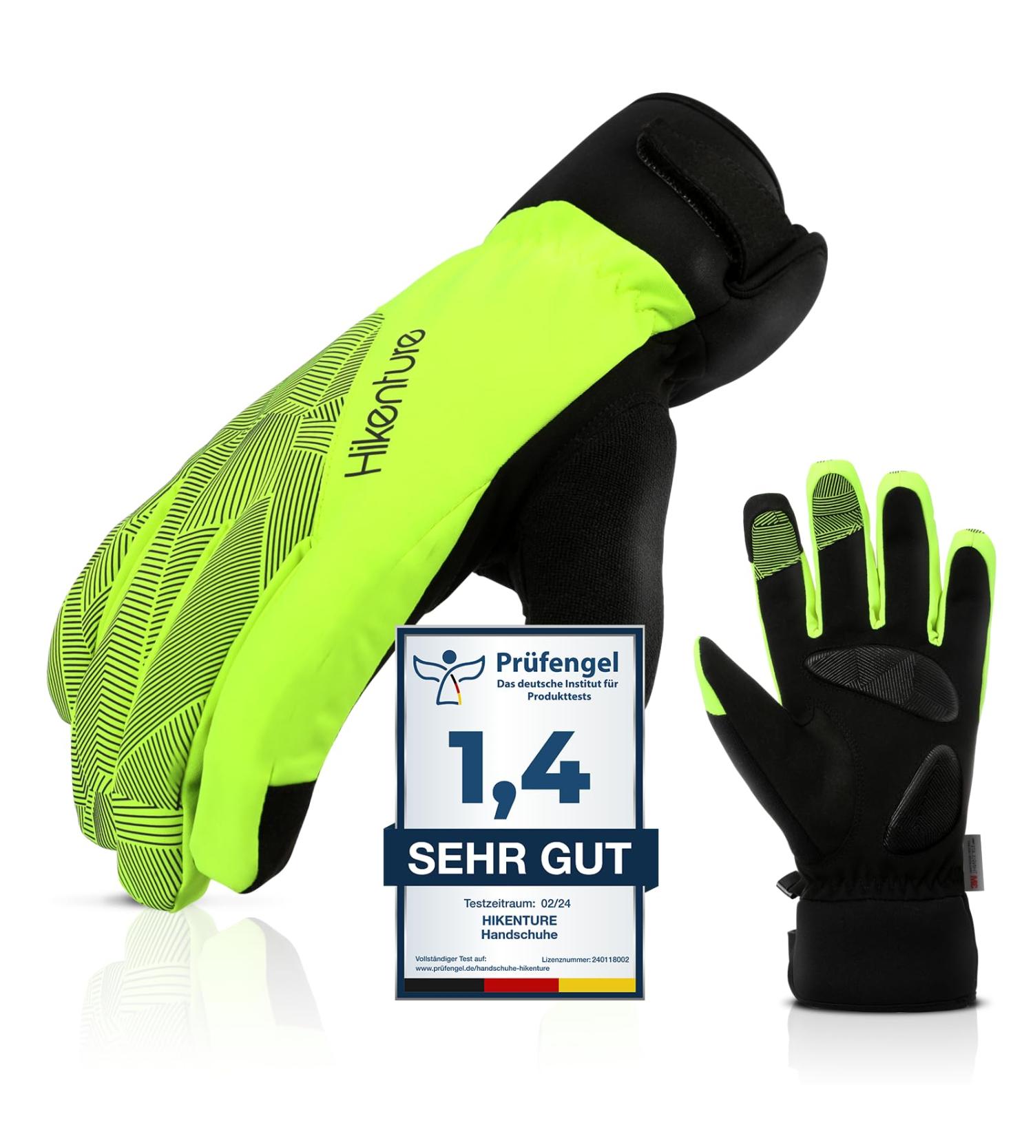 Hikenture Waterproof Winter Gloves for Men & Women - Windproof Ski & Cycling Gloves with Gel Padding | Thermal Outdoor Gloves in Yellow-Green - Buy Online on GoSupps.com