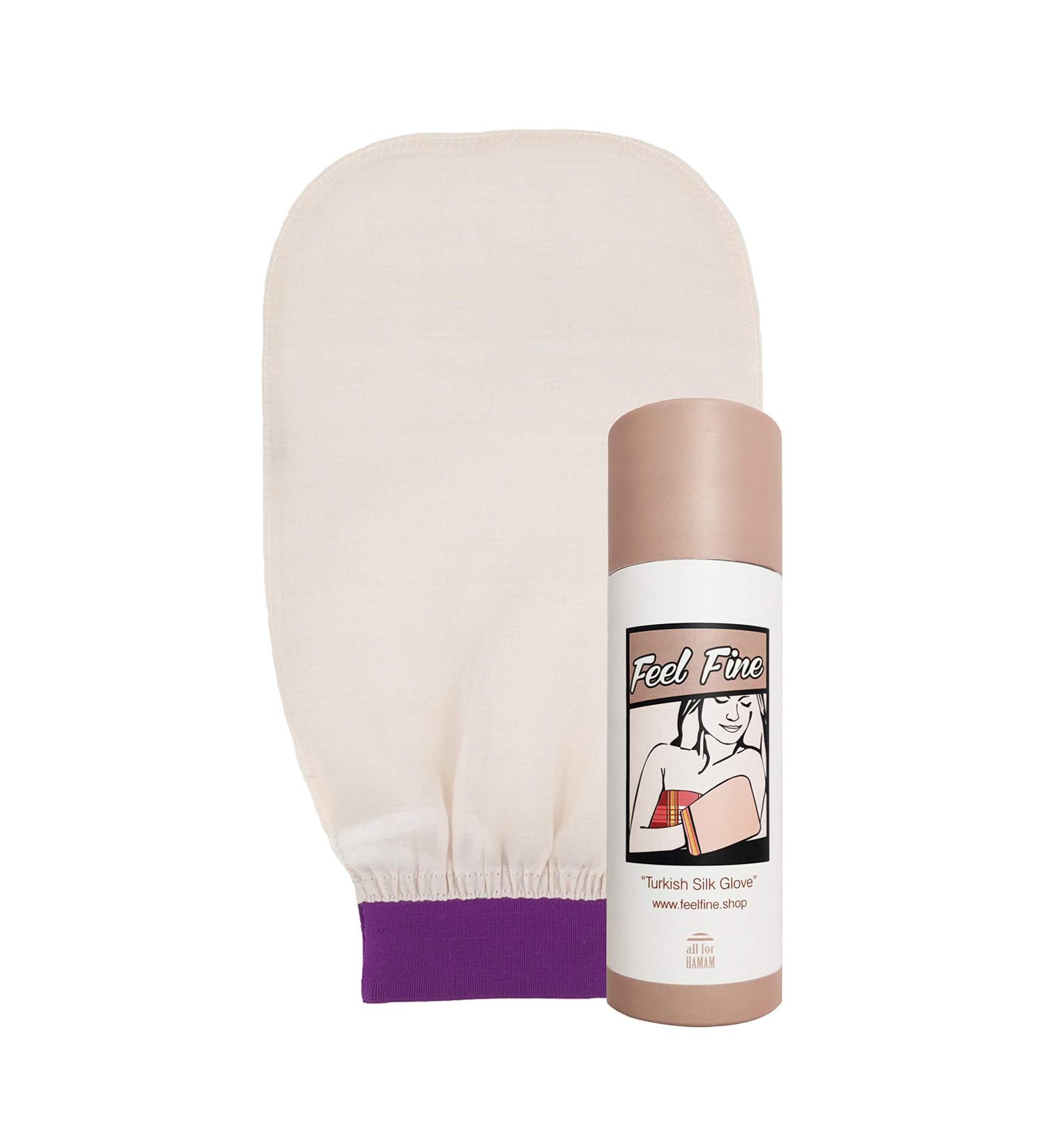 Feel Fine Turkish 100% Raw Cocoon Silk Exfoliating Glove - Purple | Body Scrub, Fake Tan Remover, Natural Glow | Bath Mitt for Men & Women - Buy Online on GoSupps.com