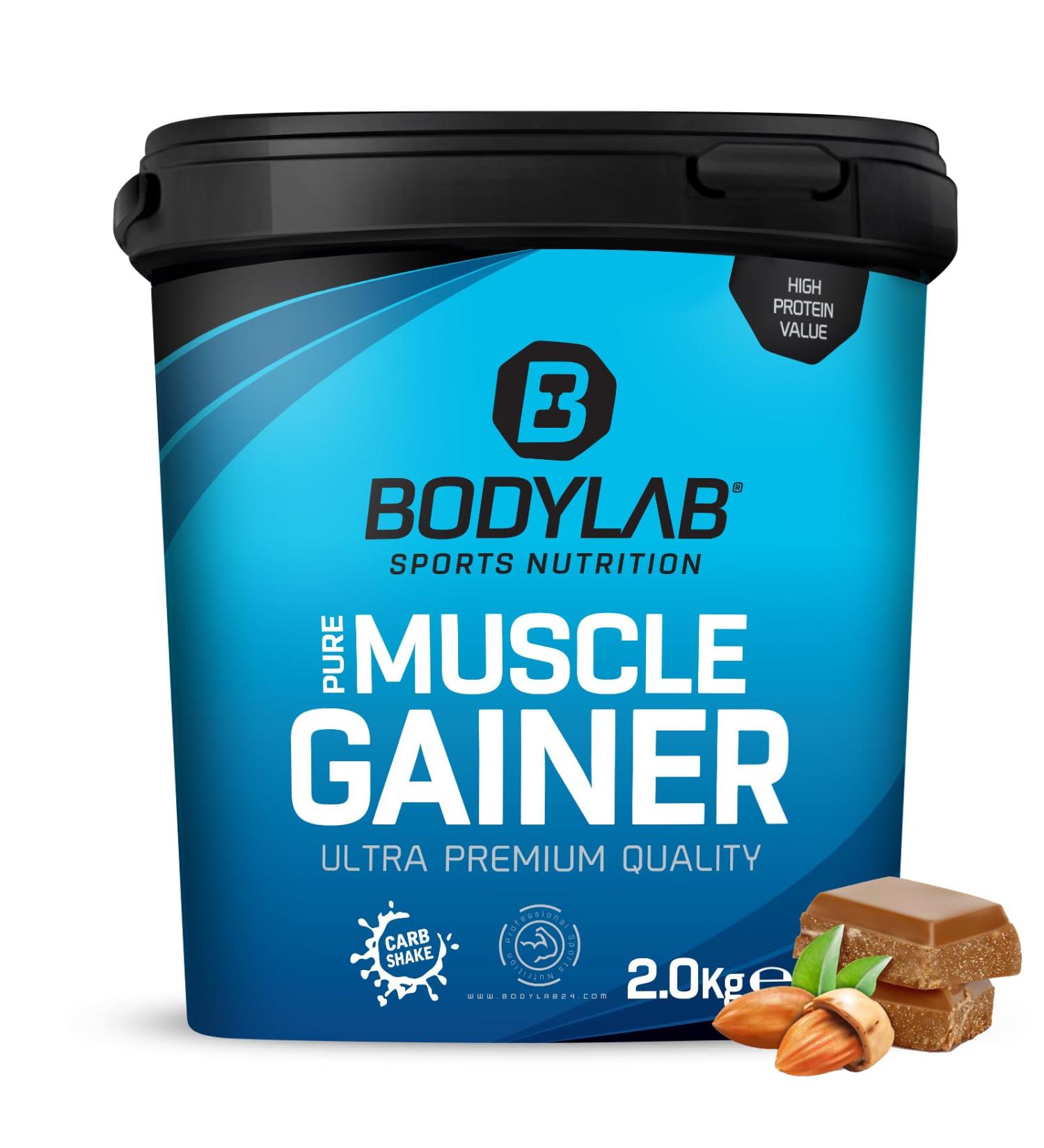 BODYLAB24 Pure Muscle Gainer Hazelnut-Cocoa 2kg | 40g Protein 33g Carbs 12g Fat | Ideal Weight Gainer Shake with Creatine for Mass Gain - Buy Online on GoSupps.com