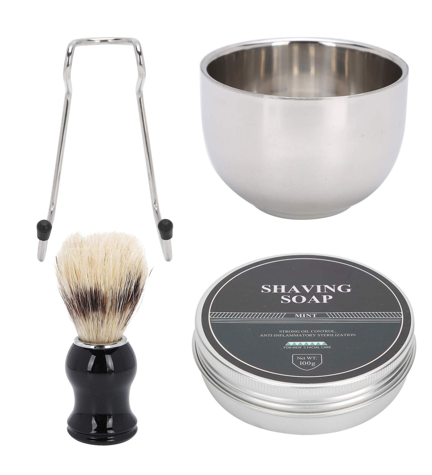 Premium 4-Piece Men's Shaving Tool Set - Stainless Steel Bowl Brush & Soap - International Shipping Available - Buy Online on GoSupps.com