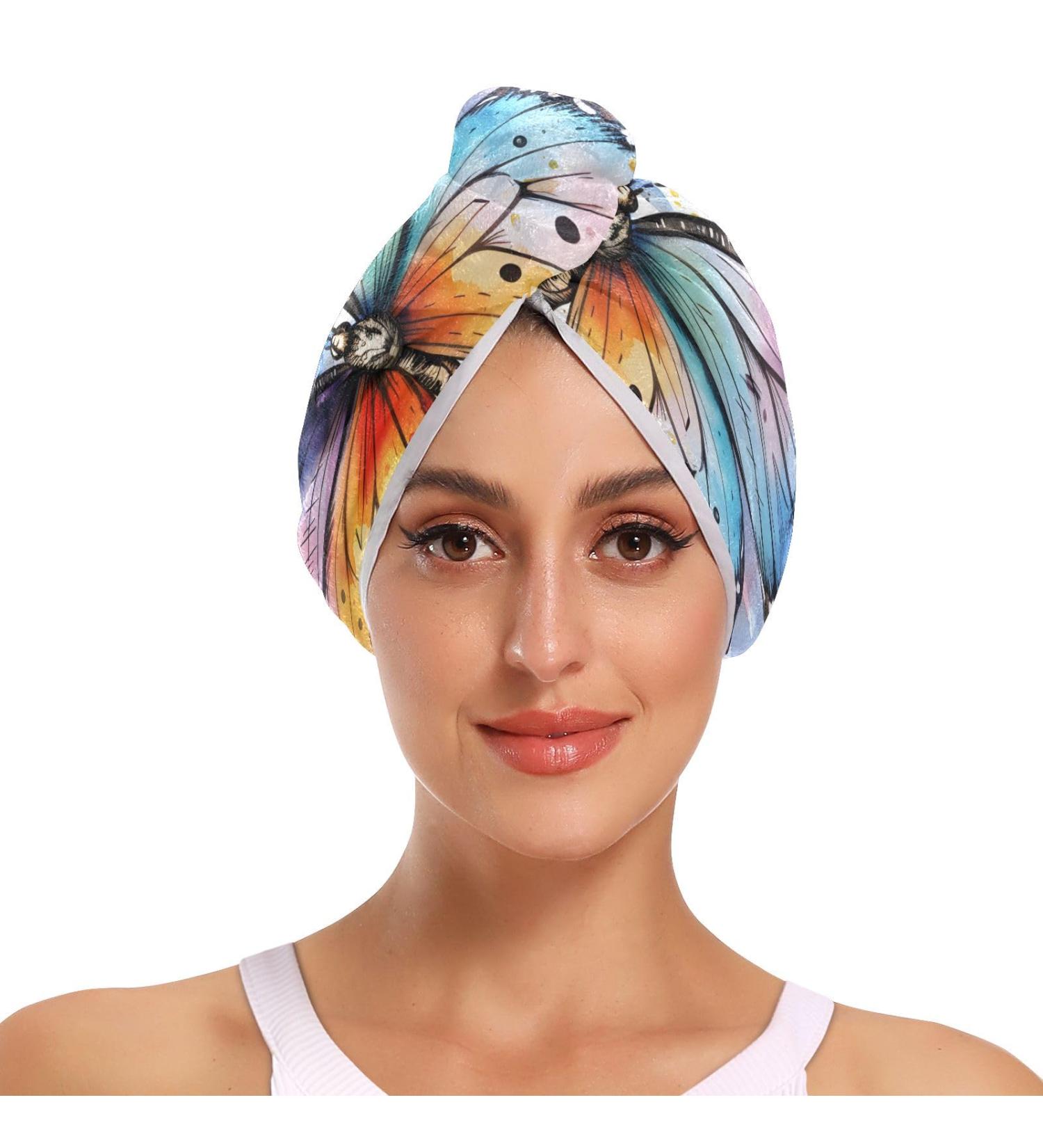 Butterfly Watercolor Hair Towel 2 Pack | Super Absorbent Quick Dry Hair Turbans for Women & Girls - Buy Online on GoSupps.com