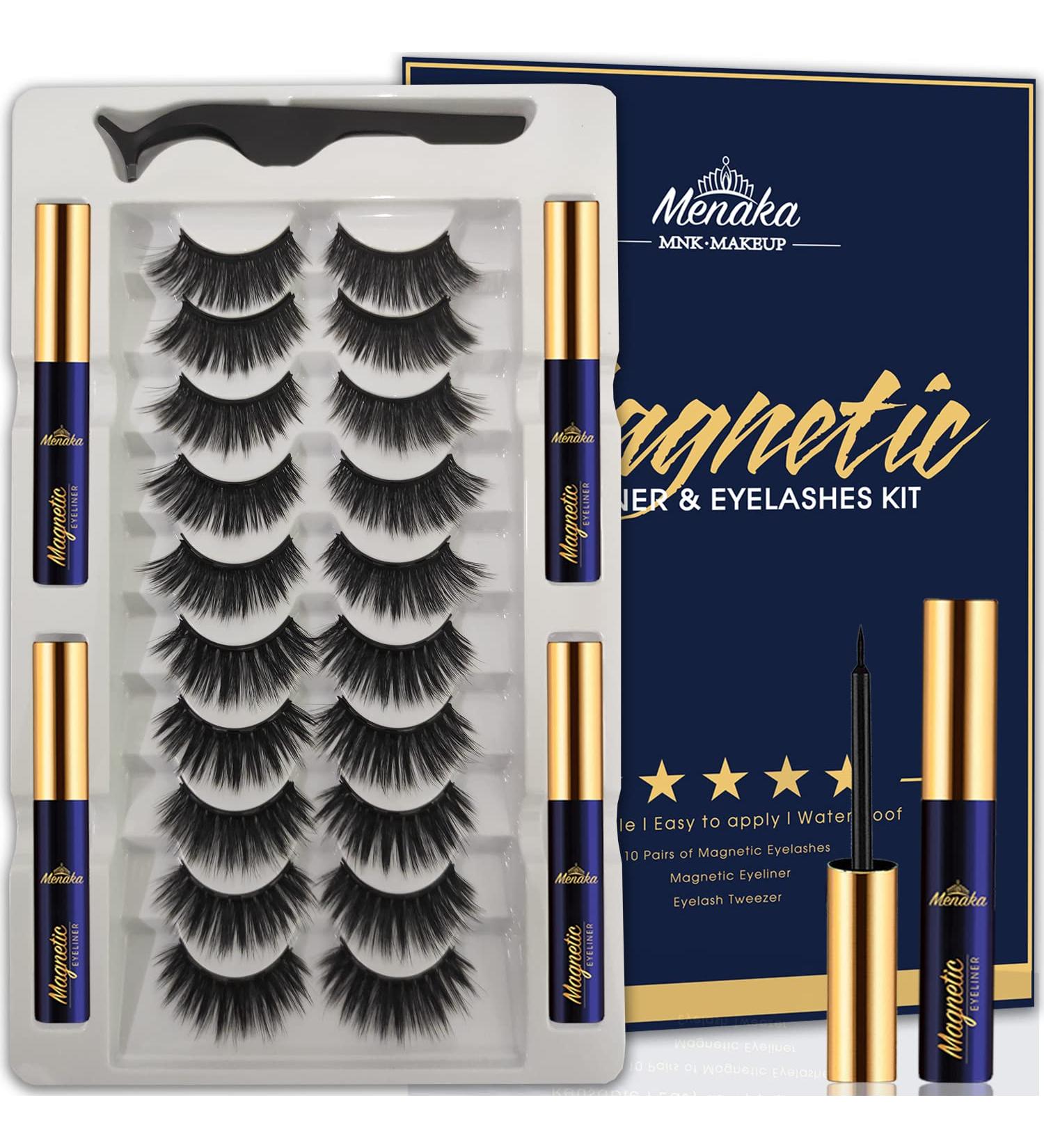 MENAKA 3D Magnetic Eyelashes with Eyeliner Kit - Natural Looking Reusable Magnetic Lashes - Easy to Apply - 10 Pairs + 4 Tubes - Buy Online on GoSupps.com