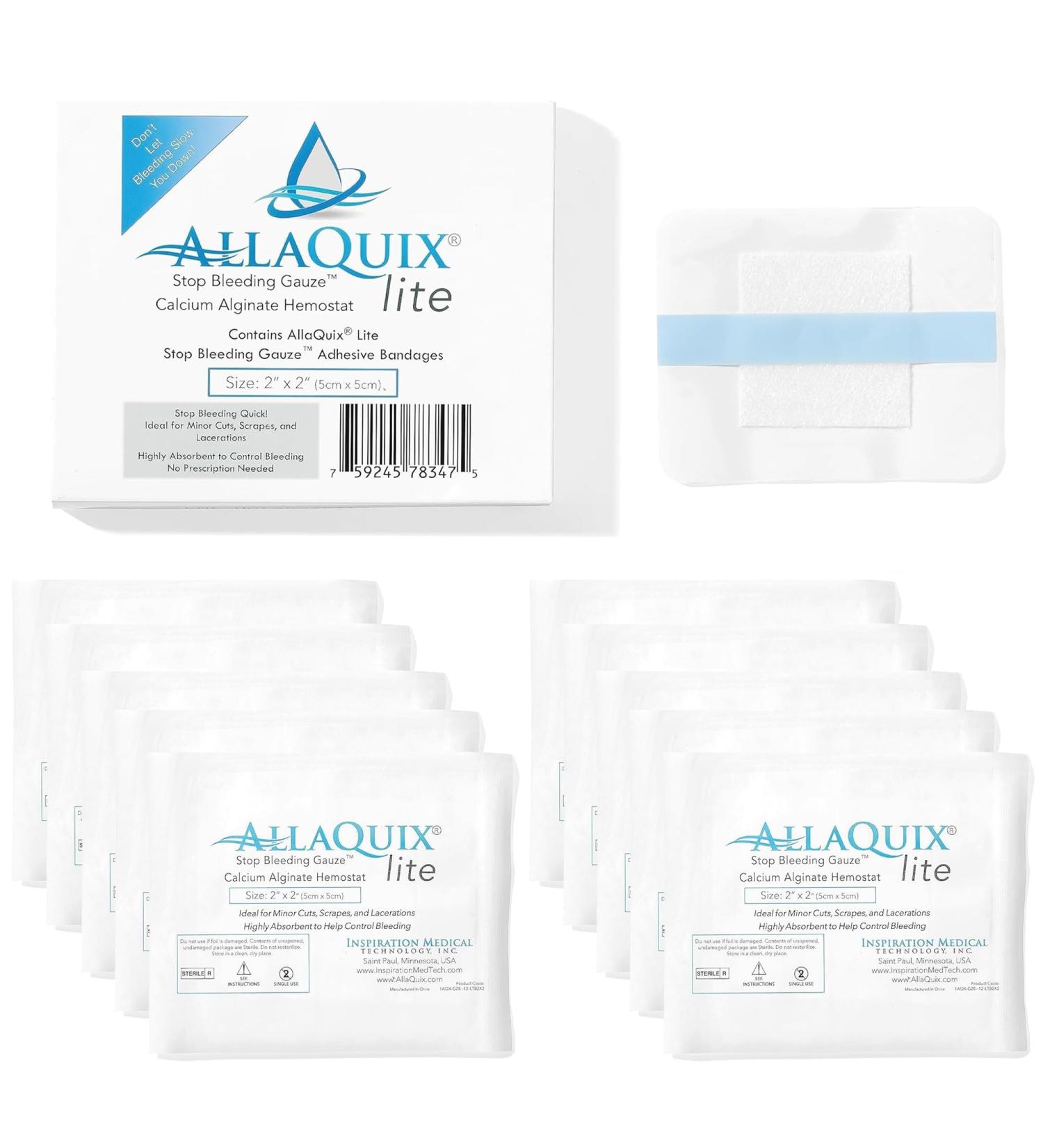 Lite Stop Bleeding Bandage - Calcium Alginate Wound Dressing (2-inch Square Box of 10) | First Aid Hemostatic Gauze for Effective Blood Clotting - Buy Online on GoSupps.com