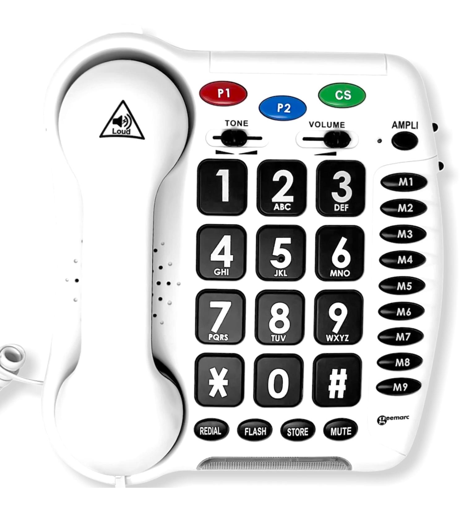 Geemarc CL100 Big Button Phone for Seniors | 30 dB Amplified Corded Phone with Visual Indicator | Ideal for Hearing Impaired | Large Buttons & Amplified Hearing | Home Landline Phone - Buy Online on GoSupps.com