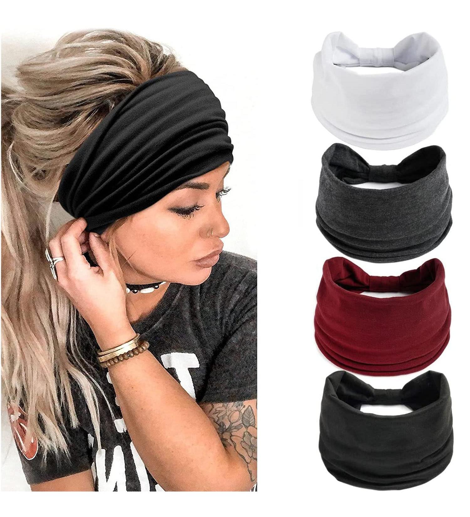 Achieer Women's 4 Pack Wide Knotted Headbands - Non Slip Elastic Hair Bands for Yoga & Running (Color-2) - Buy Online on GoSupps.com