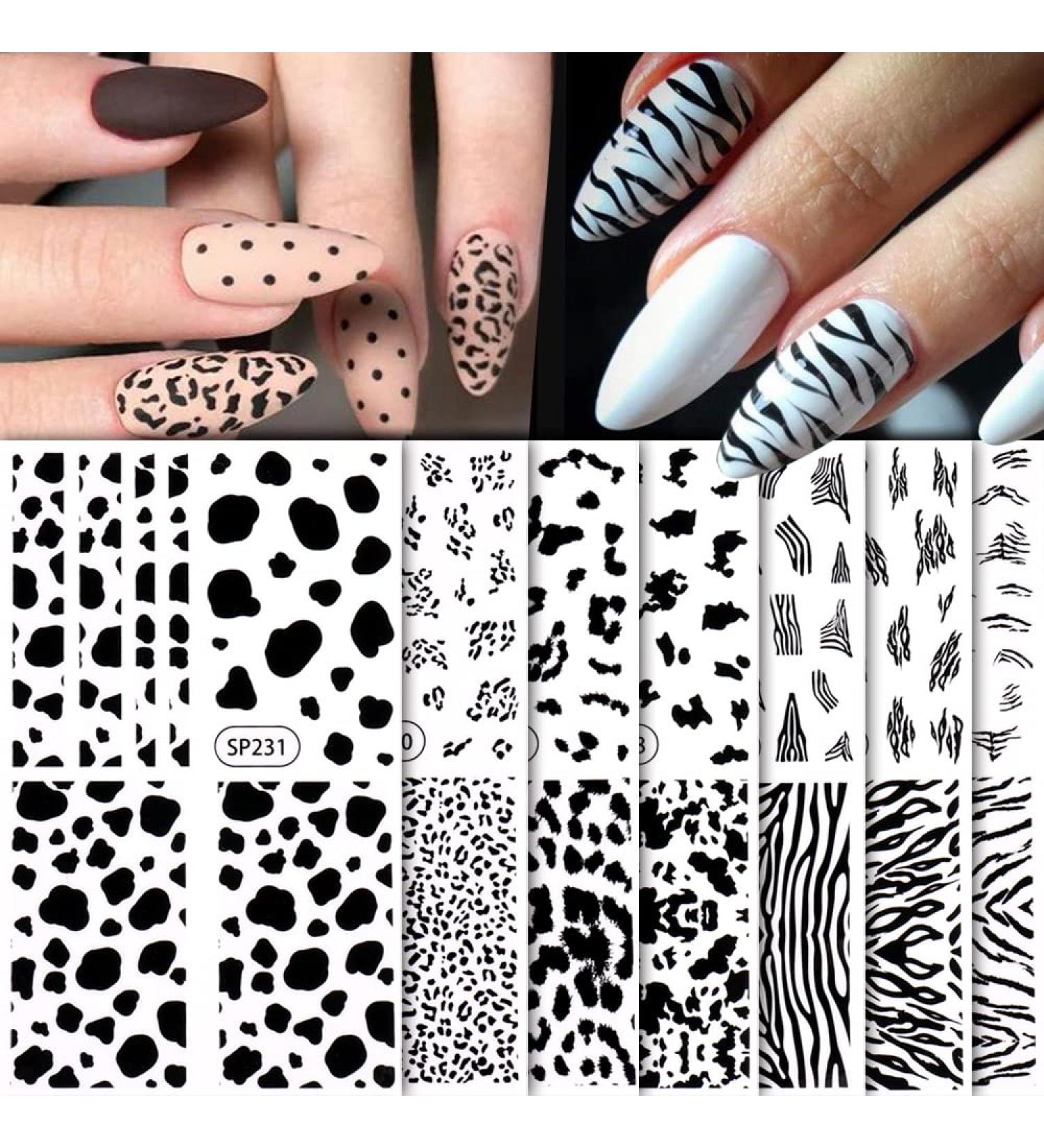 12 Nail Stickers Decals 3D Self Adhesive Variety Pack - Black Panther Snake Tiger Cow Zebra Print - Designer Acrylic Nail Decoration - Salon Accessories Sticker Set - Black Color - SP222-233 - Buy Online on GoSupps.com
