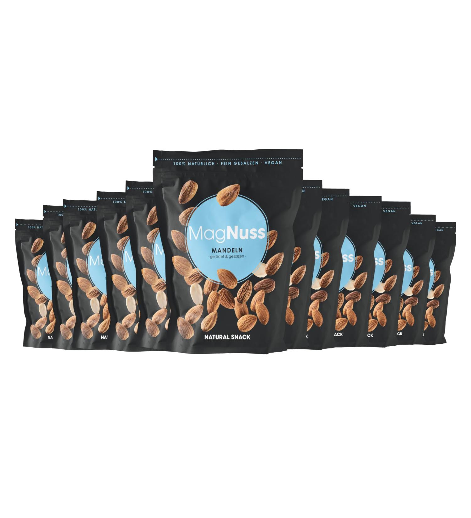 MagNuss Almonds | Roasted & Salted | 12x200g | Crunchy Vegan Snack | Premium Quality - Buy Online on GoSupps.com