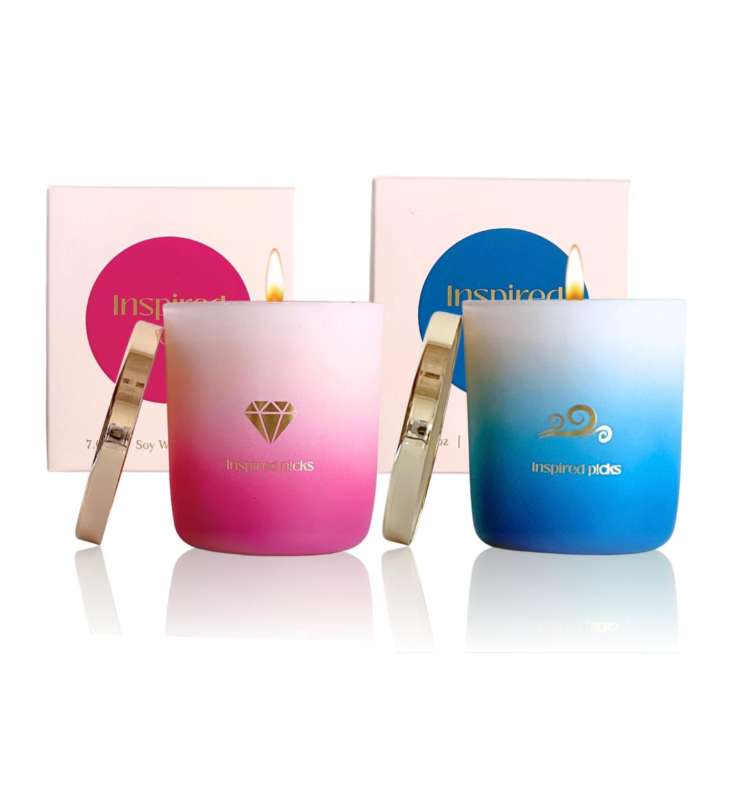 Buy Luxe 2 Candle Gift Set - Purple Gold Diamond & Blue Gold Waves | Raspberry & White Musk Sea Breeze - Perfect Gift for Any Occasion - Buy Online on GoSupps.com