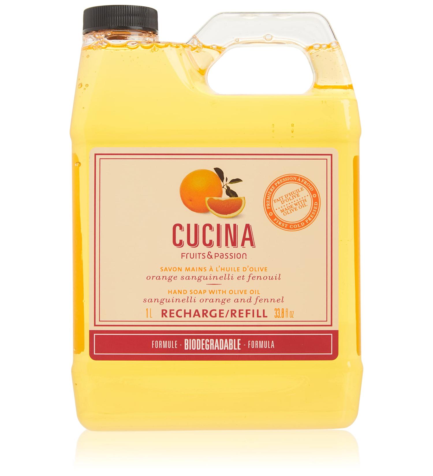 Fruits & Passion Cucina Sangunelli Orange and Fennel Liquid Hand Soap Refill - 33.8 fl oz | Vegan, Cruelty-Free, All Natural Moisturizing Kitchen Hand Soap - Buy Online on GoSupps.com