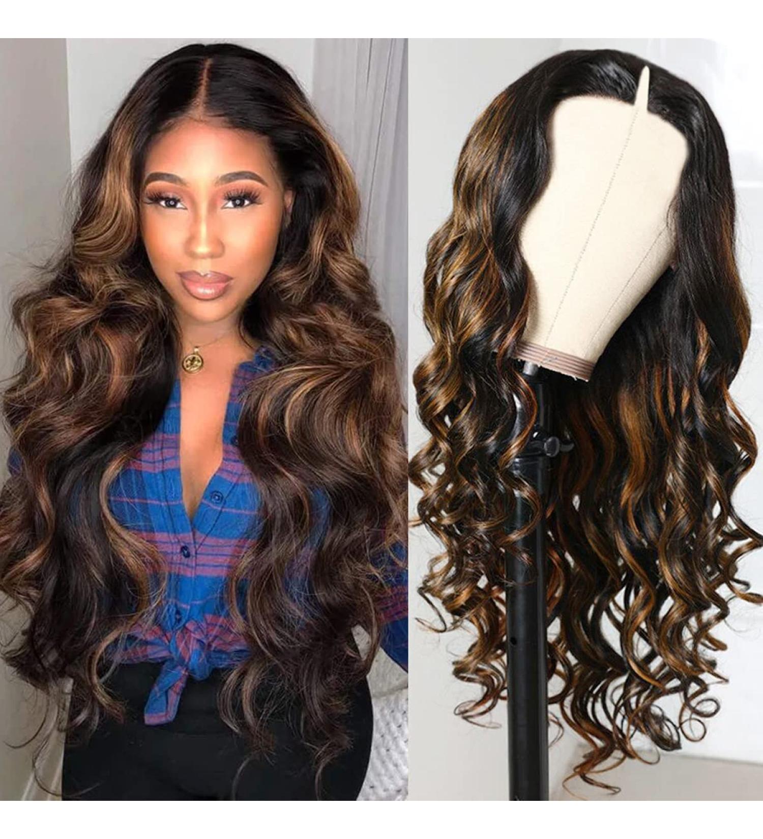 Balayage Human Hair Highlights U Part Wig | 100% Virgin Hair, Glueless & Beginner Friendly | 18 Natural Color Wig with Minimal Leave Out - 150% Density - Buy Online on GoSupps.com