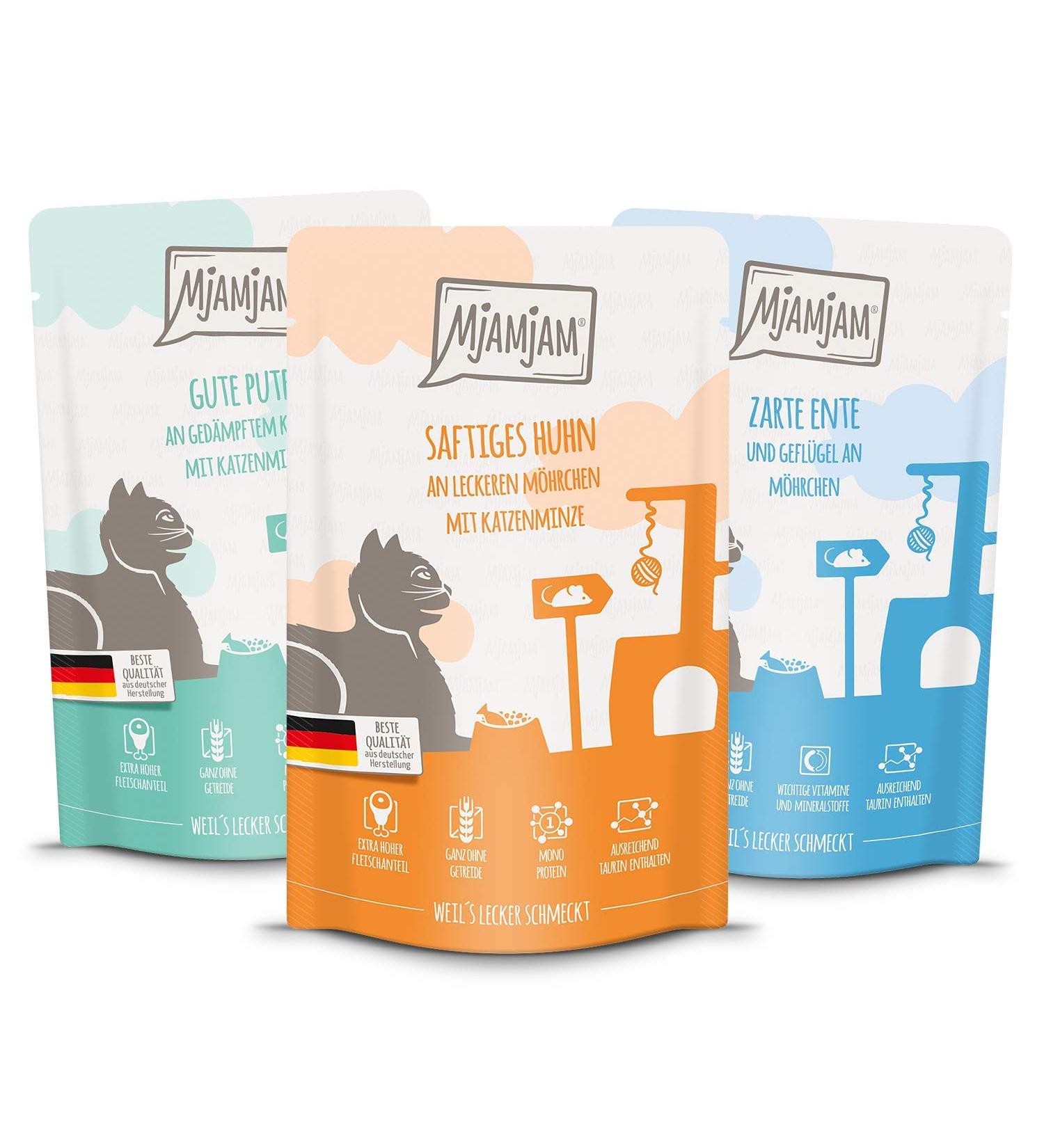 Mjamjam Premium Grain-Free Wet Cat Food - Mix Package IV (12x125g) - Chicken Duck & Turkey - Extra Meat Delicacy - Buy Online on GoSupps.com