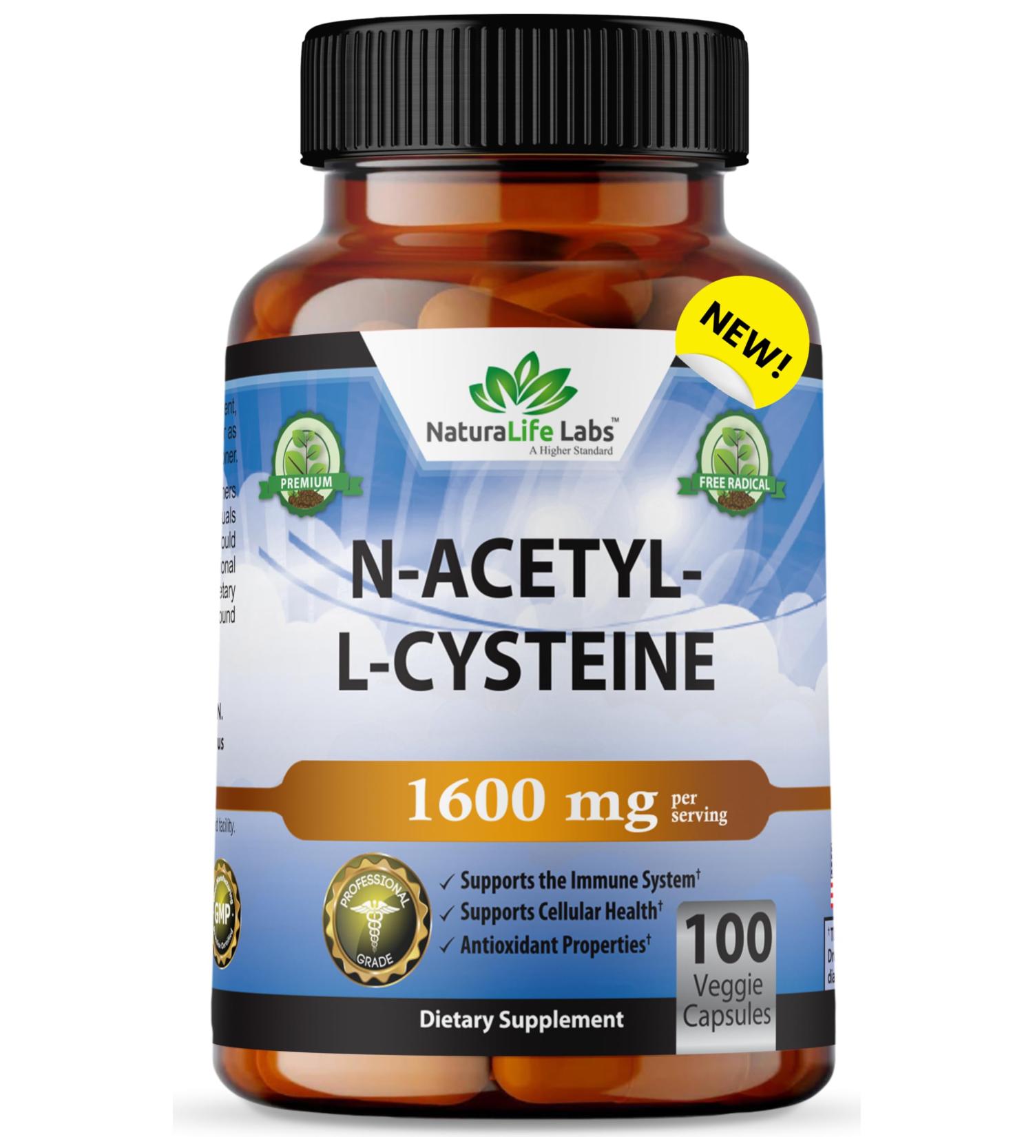 N-Acetyl-L-Cysteine (NAC) 1600 mg - Immune Support & Antioxidants 100 Veggie Capsules - Free Form International Shipping Available - Buy Online on GoSupps.com