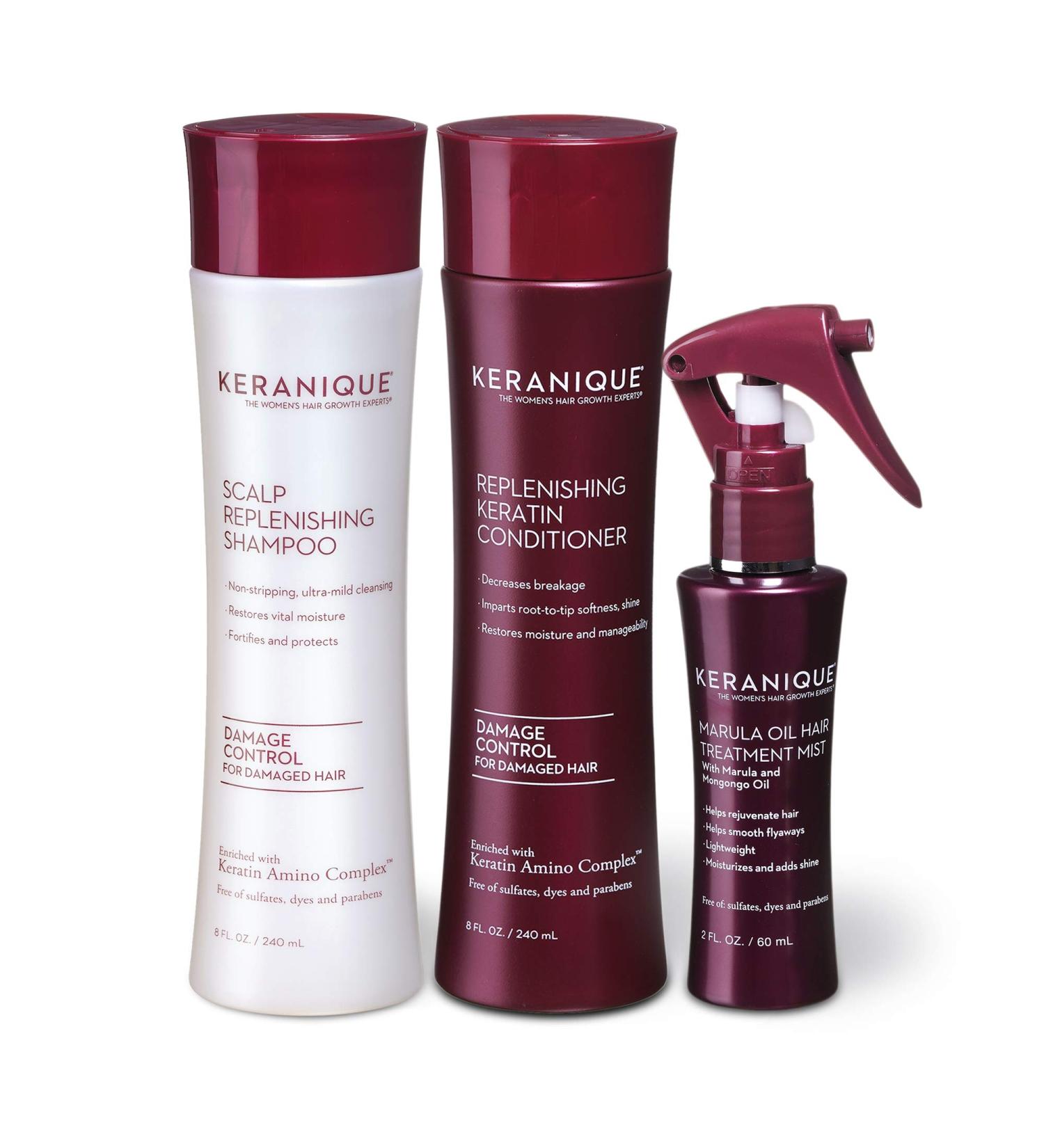 Keranique Damage Control Anti-Hair Loss Kit - Hair Growth Shampoo & Conditioner with Marula Oil Mist | 60 Days - Buy Online on GoSupps.com