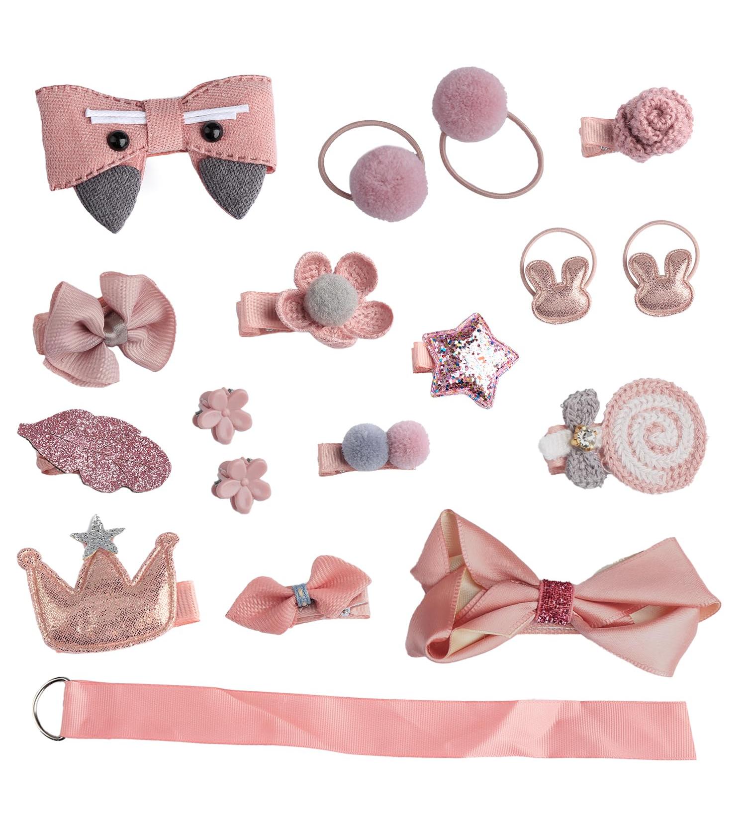 Tabanzhe 18 Pieces Girls Hair Accessories Gift Set Cute Children Hair Bow Clips Set Hair Accessories with Hairpins Ropes Bows Barrettes Silk Ribbon for Birthday Children's Day gift(Pink) - Buy Online on GoSupps.com