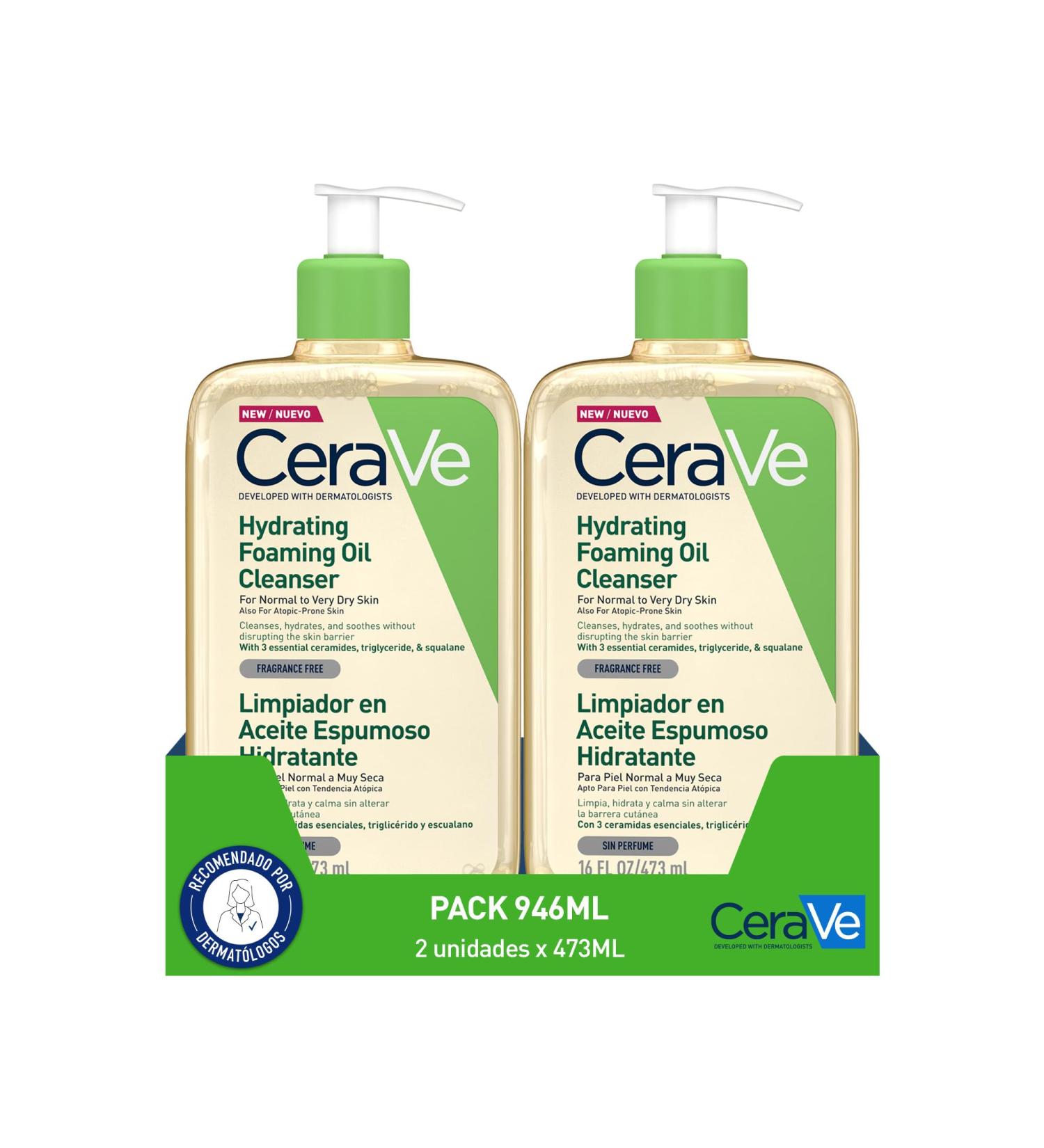 CeraVe CeraVe 2-Pack Hydrating Foaming Oil for Normal to Very Dry Skin with Atopic Proneness Face and Body - 473 ml - Cleanses and Moisturizes - Enriched with