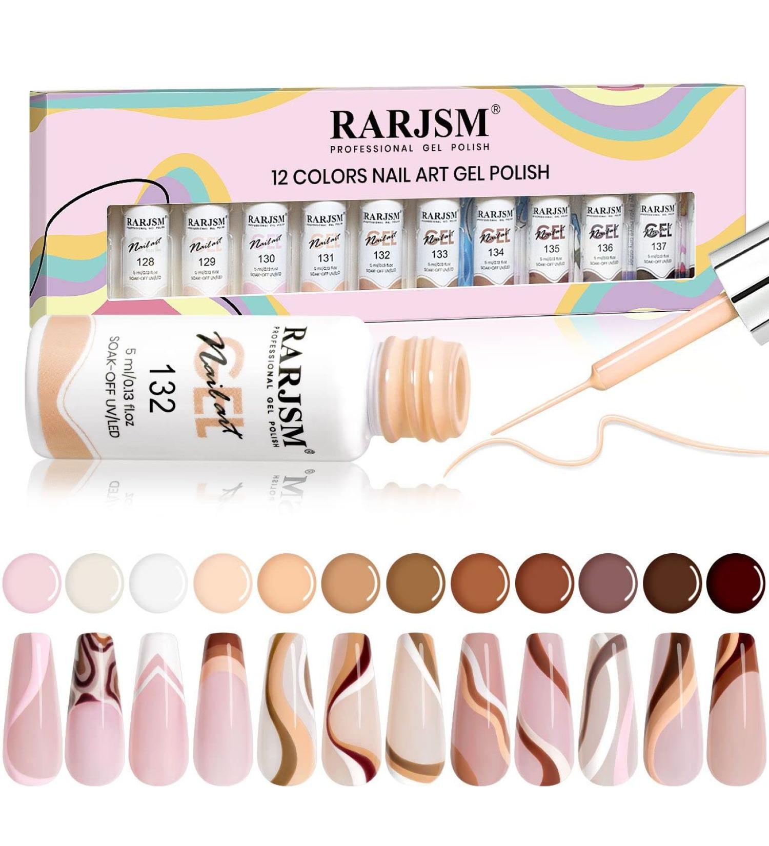 RARJSM Nude Liner Gel Nail Polish Set - 12 Colors 5ml with Thin Sharp Brush for Nail Art, Swirl Nails, and Striping - Soak Off, Curing Required - 12pcs Nude Color Set - Buy Online on GoSupps.com