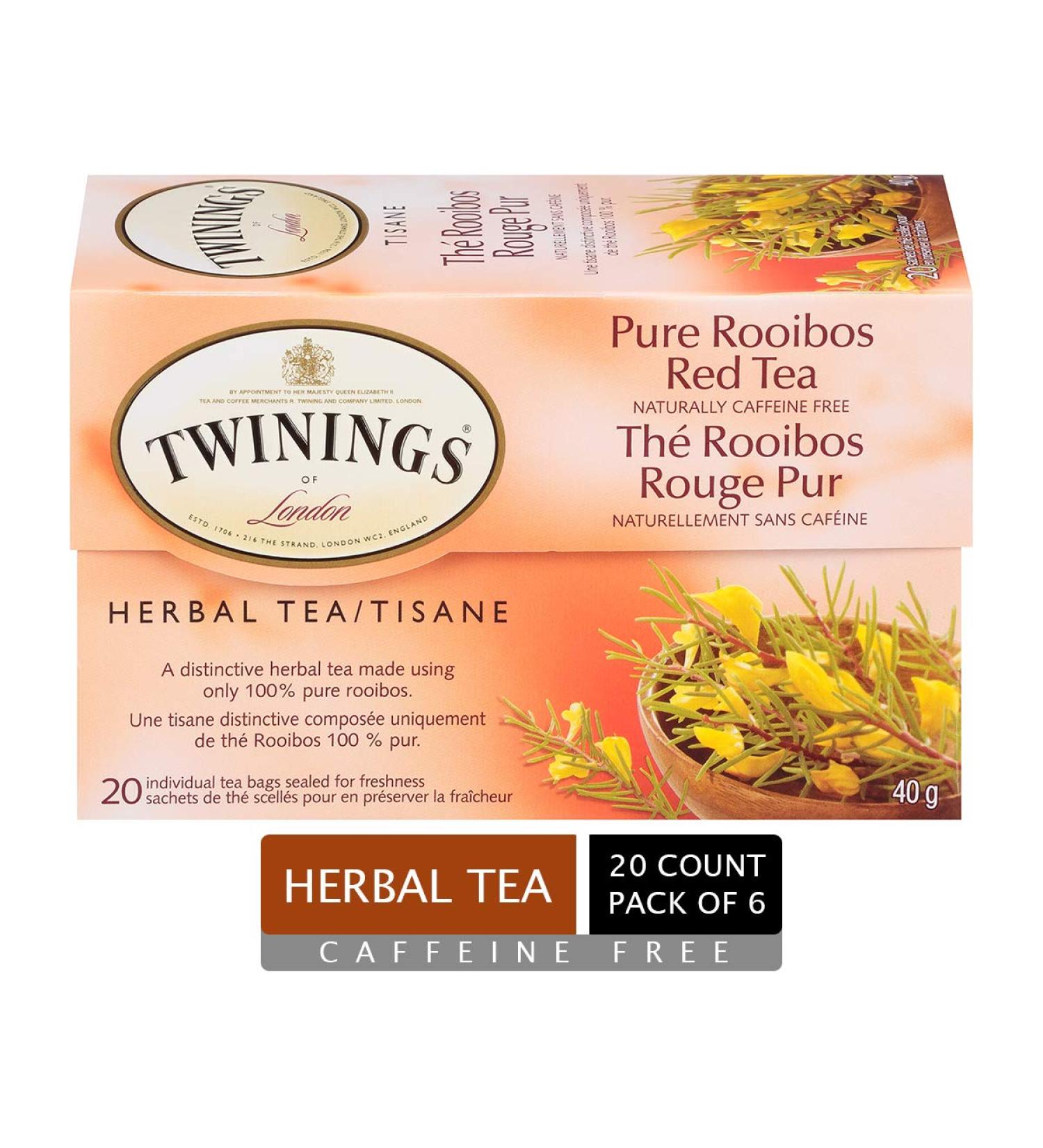Twinings Pure Rooibos Red Individually Wrapped Tea Bags | Naturally Caffeine-Free | 20 Count (Pack of 6) | Enjoy Hot or Iced Pure Rooibos Red 20 Count (Pack of 6) - Buy Online on GoSupps.com