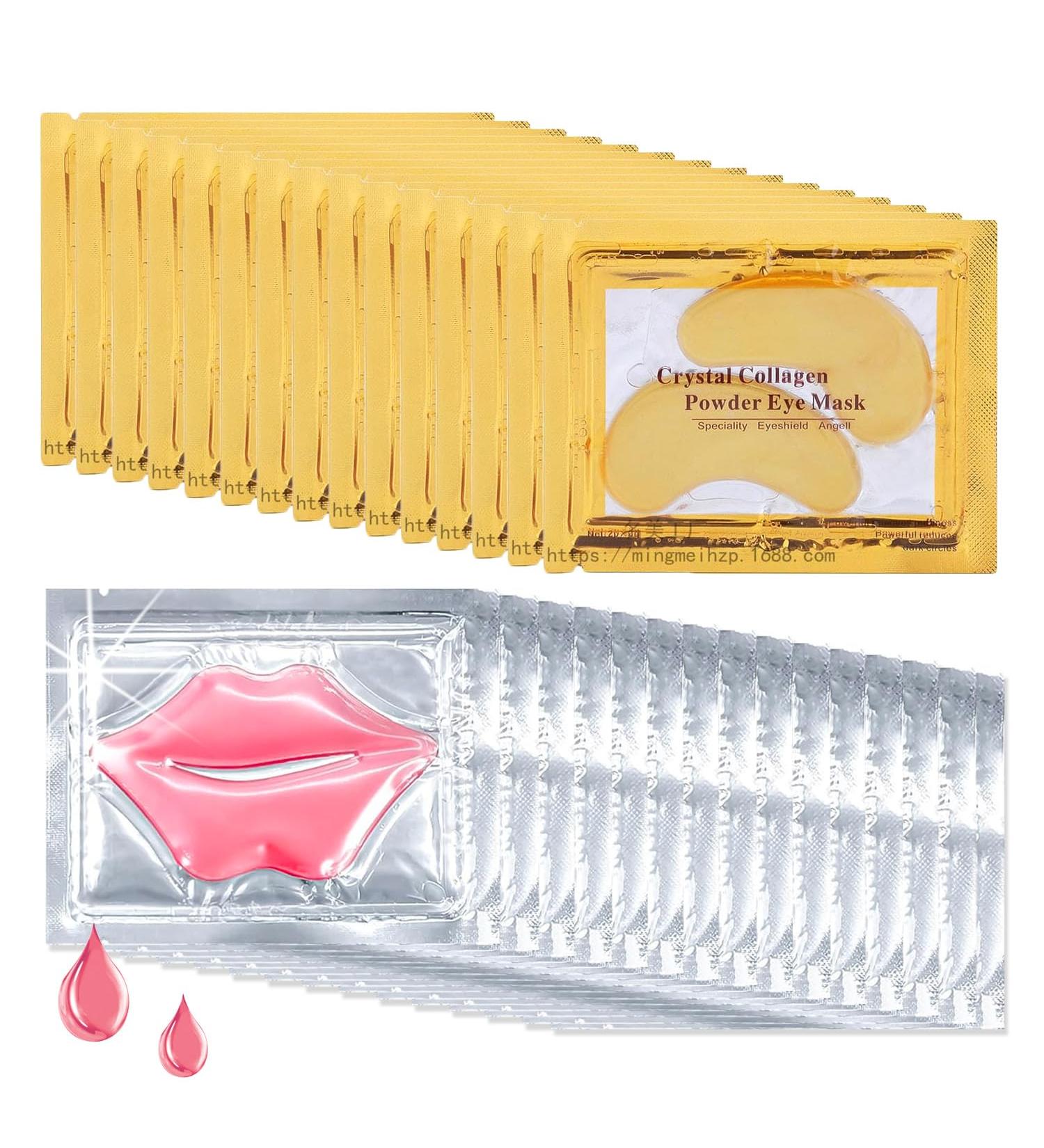 30 Pairs 24K Gold Eye & Lip Masks - Hydrating Crystal Collagen Patches for Puffiness Dark Circles & Fine Lines - Premium Skin Care - Buy Online on GoSupps.com