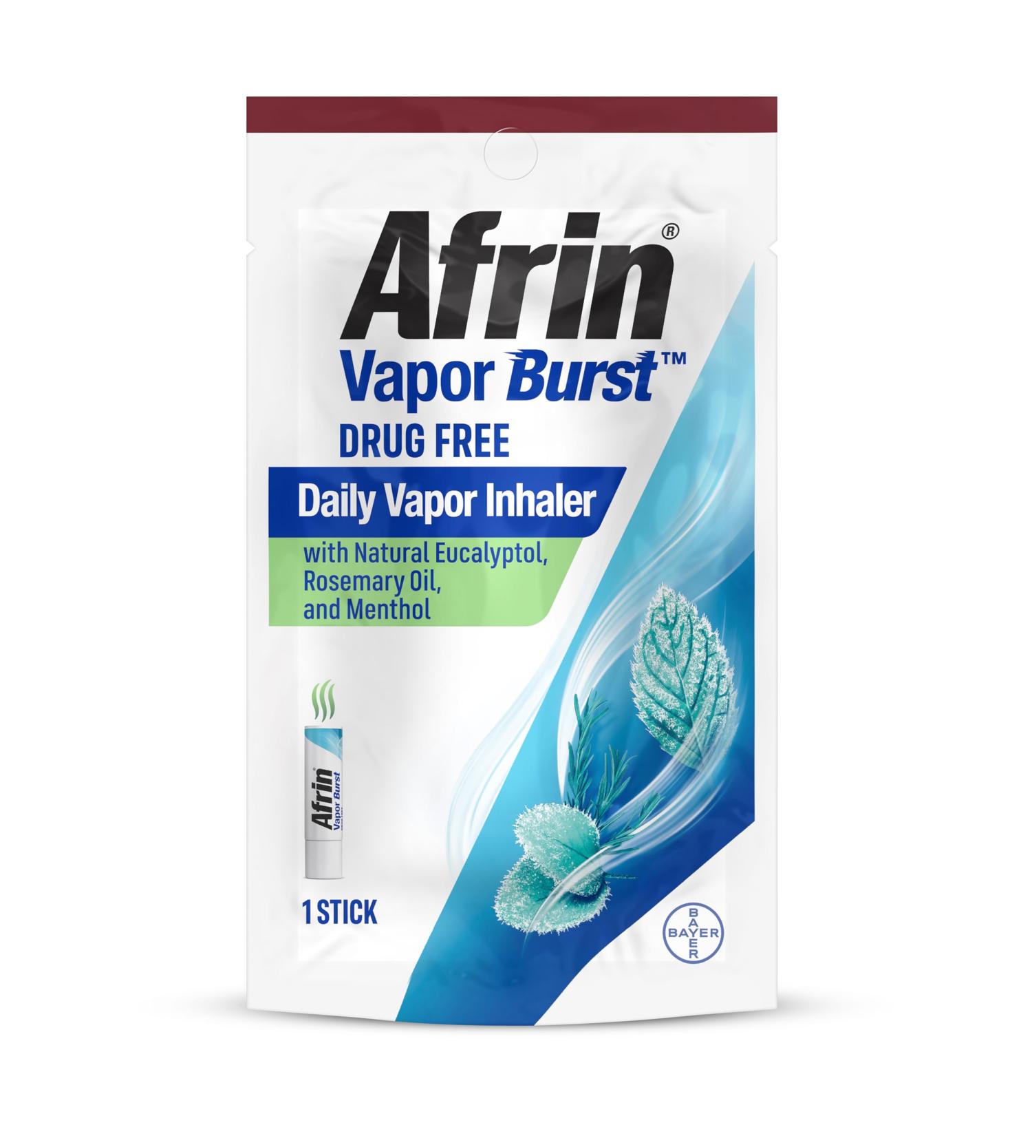 New Afrin Vapor Burst On-The-Go Daily Inhaler 100% Drug Free Infused with Natural Eucalyptol Rosemary Oil and Menthol 0.8 mL - Buy Online on GoSupps.com