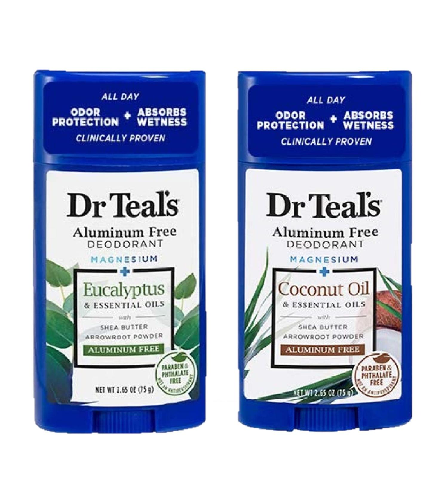 Dr. Teals Deodorant Gift Set - Eucalyptus & Coconut Oil 2 Pack - Shea Butter, Magnesium, Essential Oils - Absorbs Moisture, Promotes Clean & Healthy Skin - Buy Online on GoSupps.com