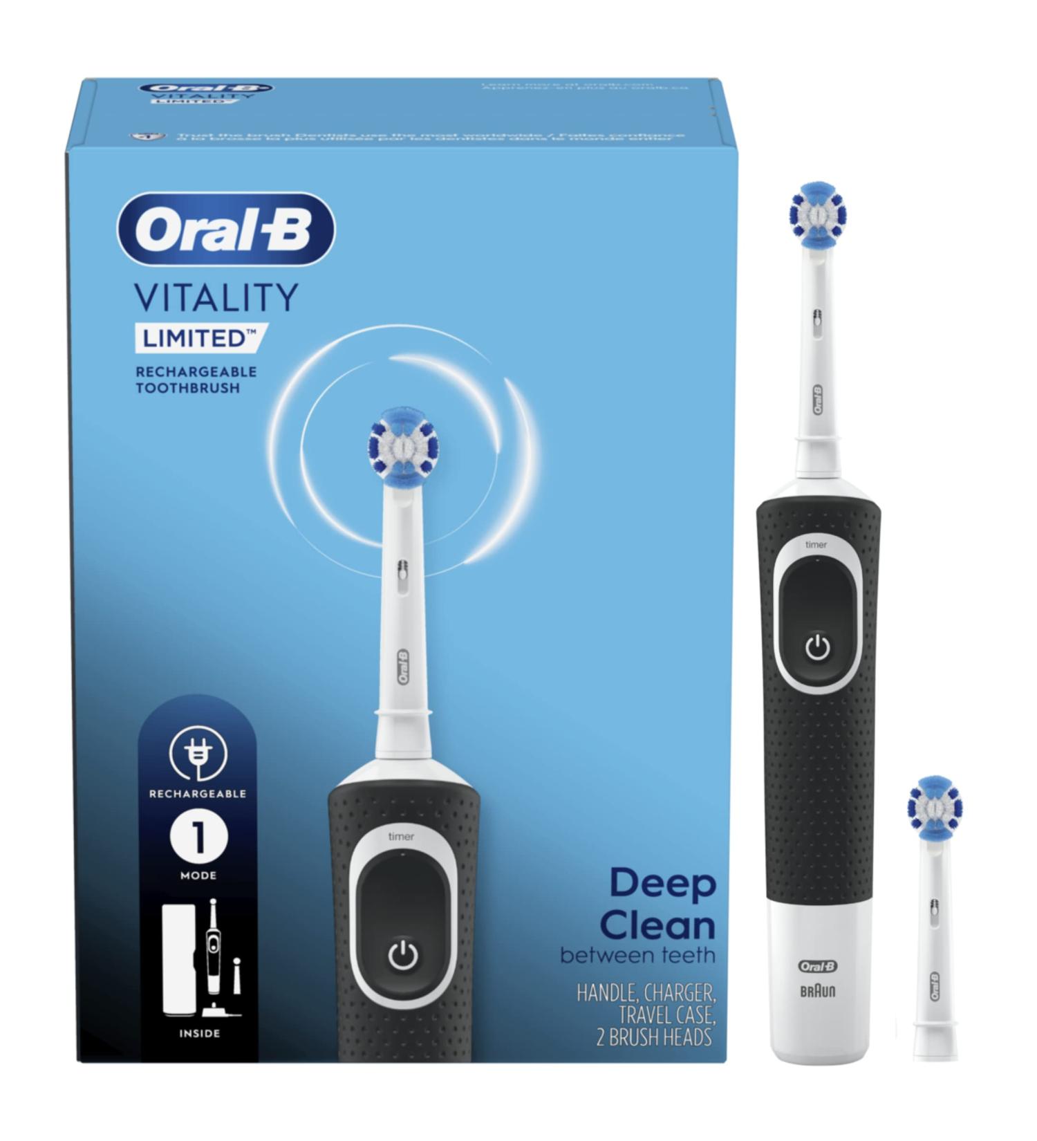 Oral-B Vitality Limited Precision Clean Rechargeable Toothbrush + 1 Refill - Black & White - Buy Online on GoSupps.com