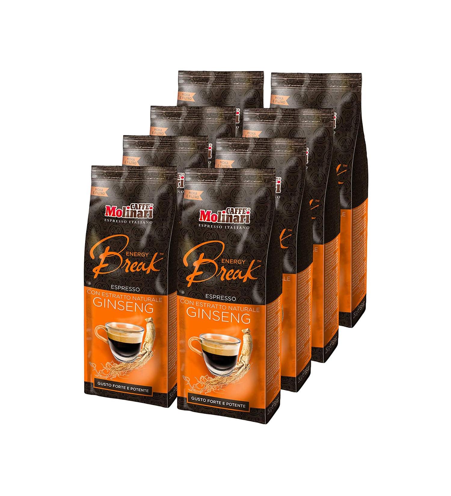  Caff Molinari Molinari Coffee Made from Ground Coffee Blend for Coffee Beverages with Natural Ginseng Extract (Pack of 8 x 250g Bags) - Buy Online on GoSupps.com