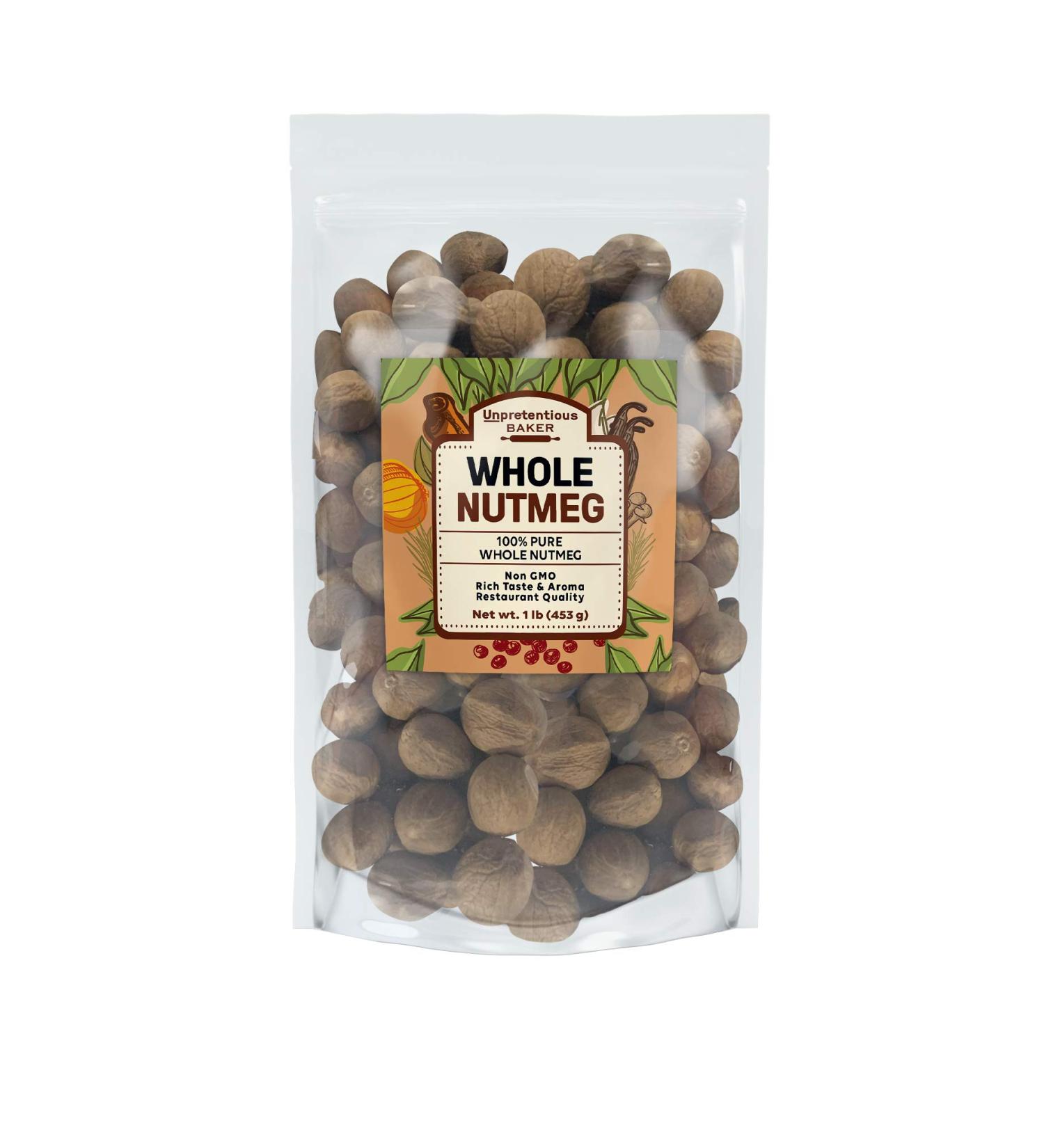 Unpretentious Baker Whole Nutmeg 1 lb - Gluten Free, Resealable Bag - Perfect for Holiday Dishes & Baked Goods - Buy Online on GoSupps.com