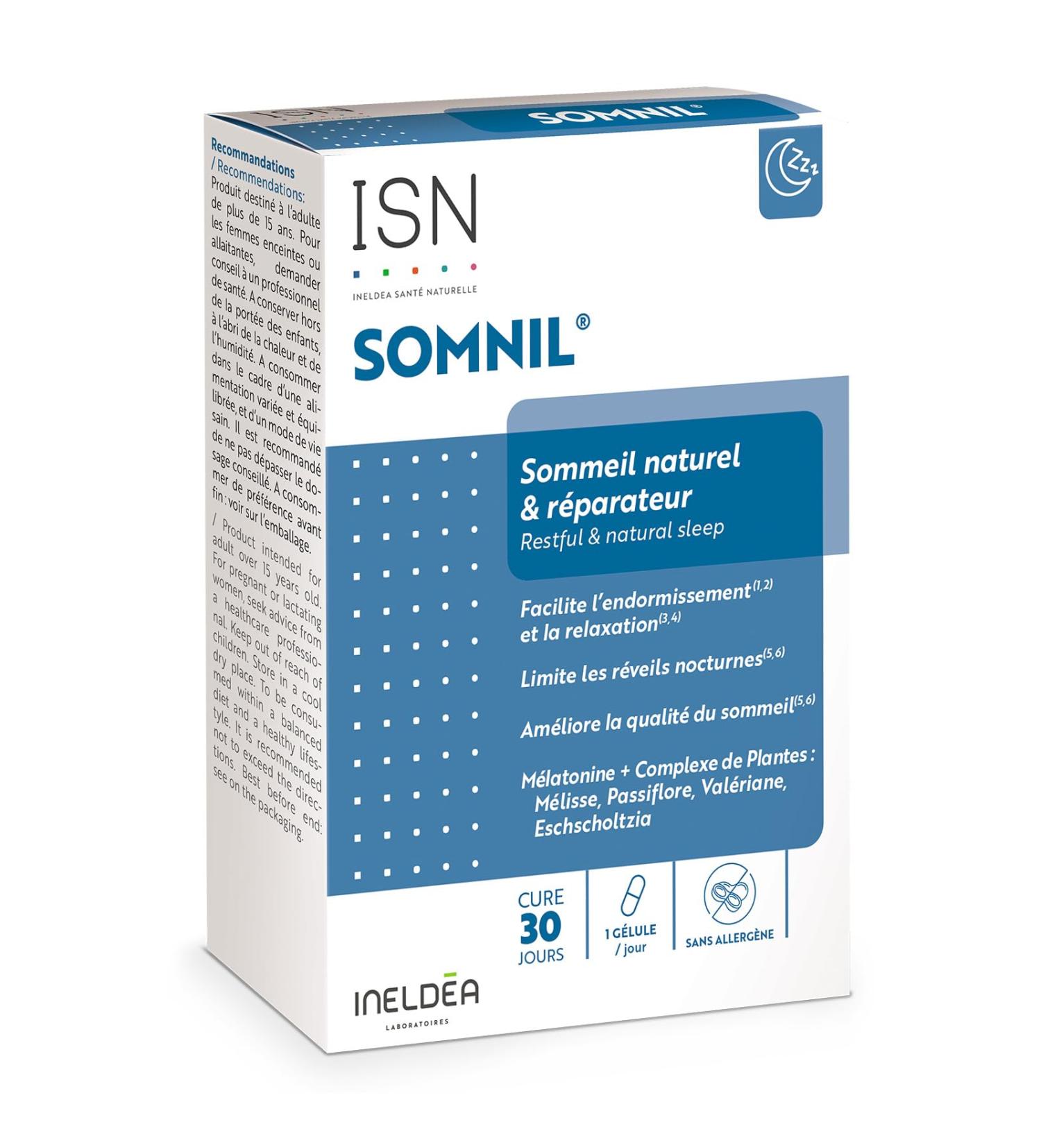 ISN - Ineldea Natural Health Somnil- Dietary supplement - Melatonin plants vit.B6 - Facilitates falling asleep - Improves sleep -Cure 30d - Buy Online on GoSupps.com