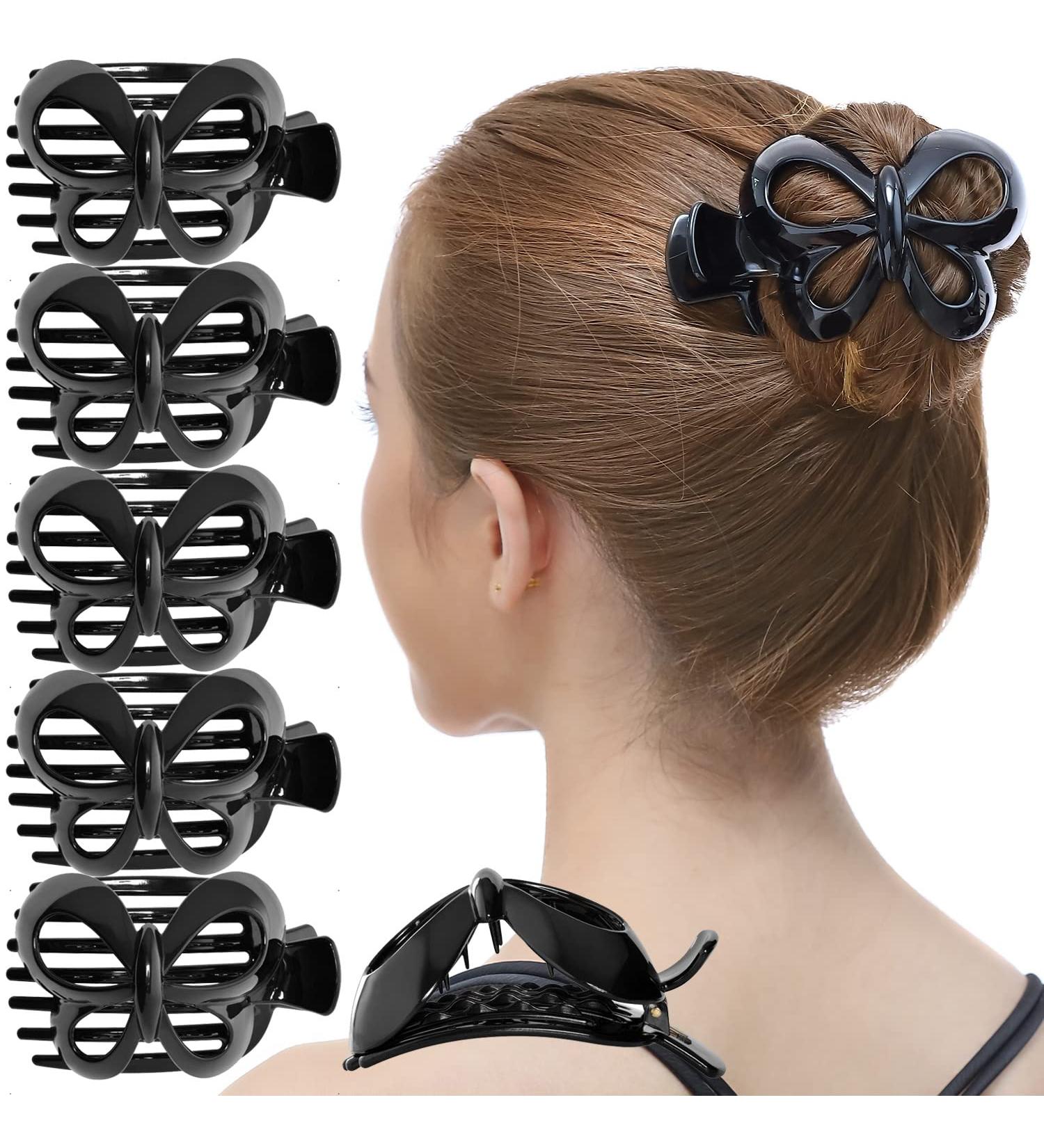 RC ROCHE 6 Pieces Butterfly Hair Clips - Fashionable Non-Slip Large Teeth Plastic Hair Accessories for Women - Medium Black - Buy Online on GoSupps.com