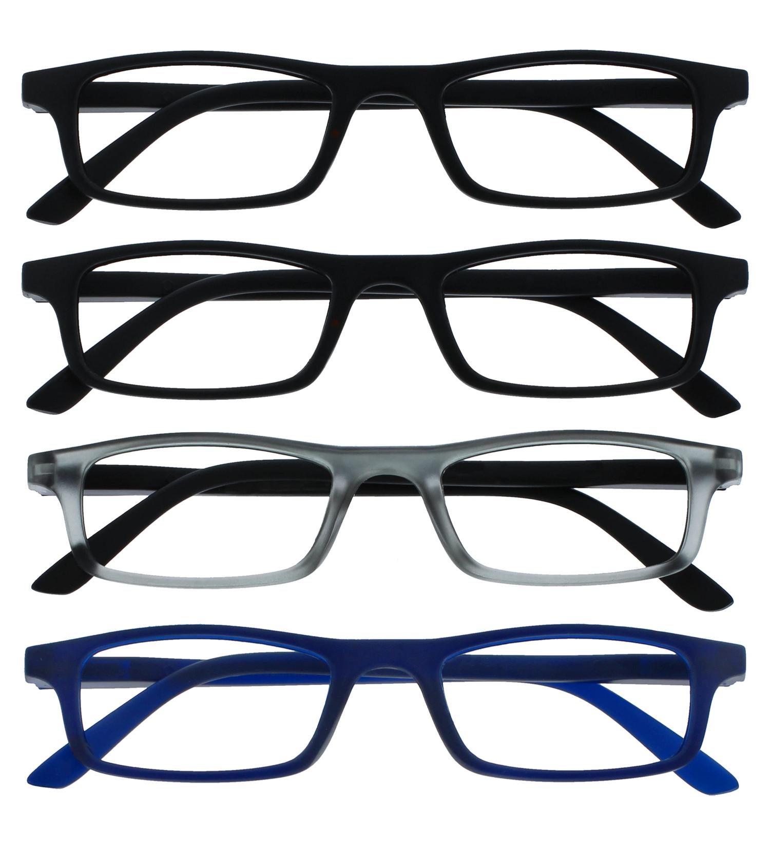 Reading Glasses Company 4-Pack for Men & Women - Stylish +1.50 Diopter Readers in Black Gray & Marineblau - Buy Online on GoSupps.com