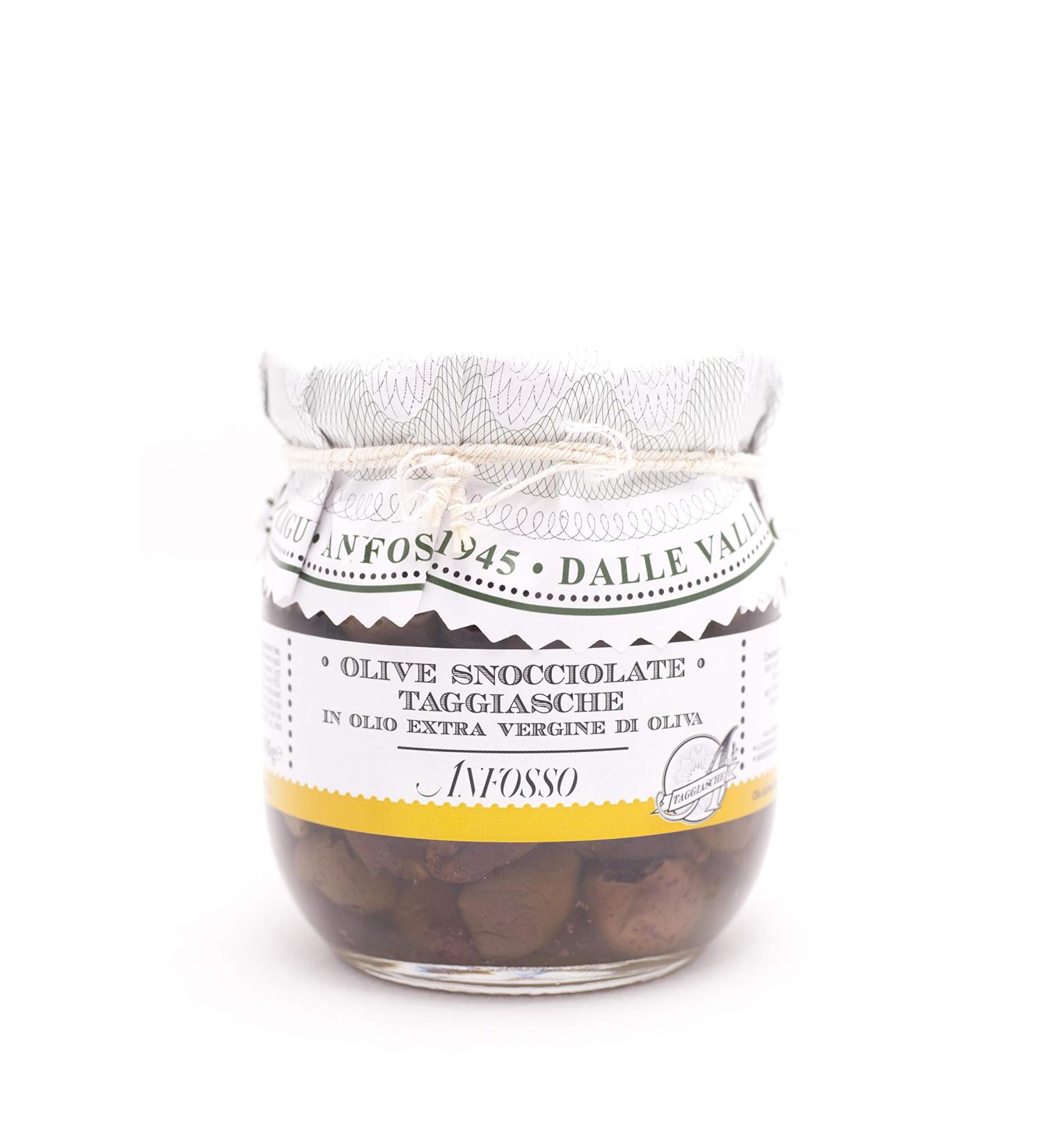 Olio Anfosso Pitted Taggiasca Olives in Extra Virgin Olive Oil 185g - Buy Online on GoSupps.com