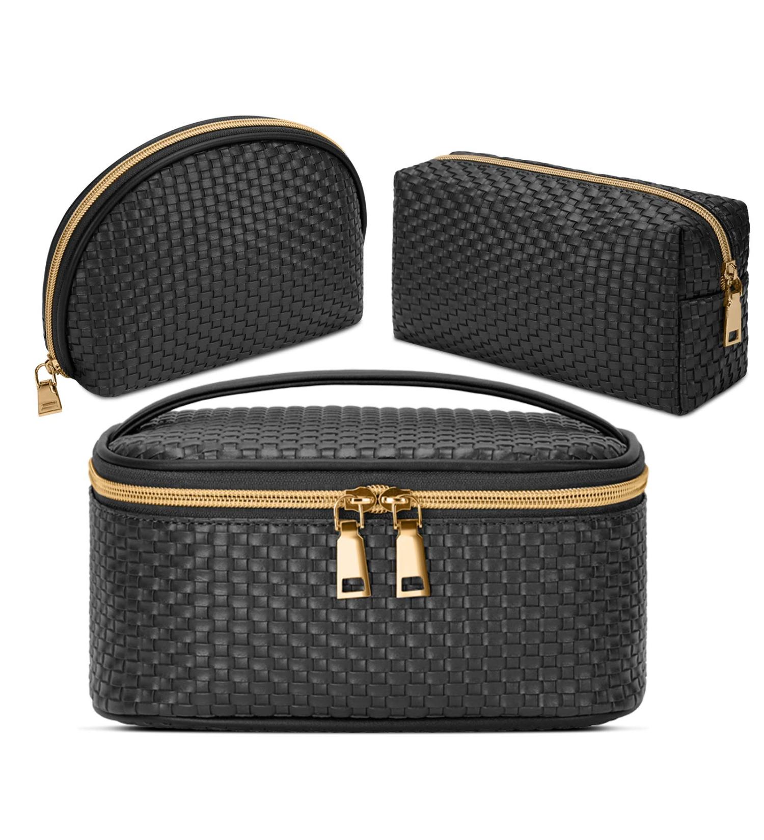 KTMOUW 3 Pcs Waterproof Makeup Bag Set for Women - Portable Travel Cosmetic Organizer in Black - Buy Online on GoSupps.com