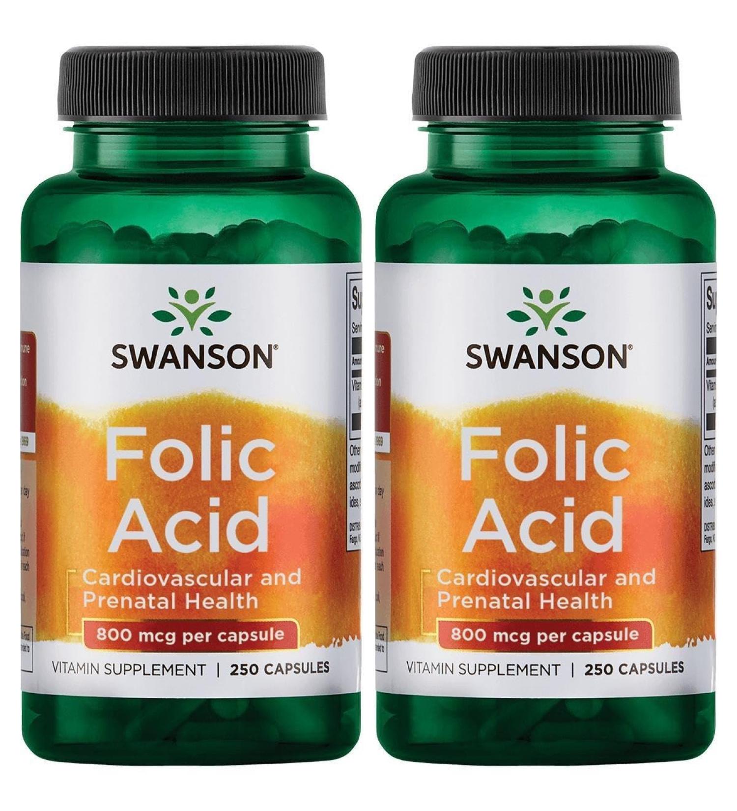 Swanson Folic Acid 800 mcg (1Vitamin 335 mcg Dfe Folate) 250 Capsules (2 Pack)