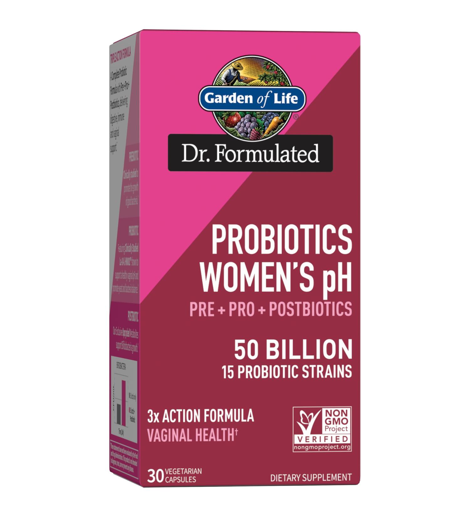 Garden of Life Dr Formulated Womens pH Probiotics 50 Billion CFU Pre + Pro + Postbiotics - Digestive Immune and Vaginal Support Potato Acacia Postbiotic Metabolites 30 Vegetarian Capsules - Buy Online on GoSupps.com
