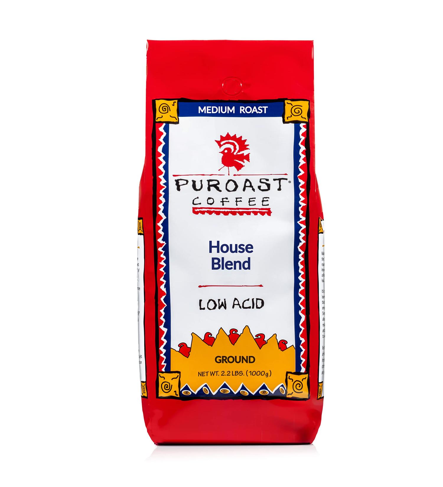 Puroast Low Acid House Blend Coffee 2.2 lb - Medium Roast, Certified Low Acid & pH 5.5+, Gut Health Support, Higher Antioxidants, Smooth Espresso & Iced Coffee - Premium Blend - Buy Online on GoSupps.com