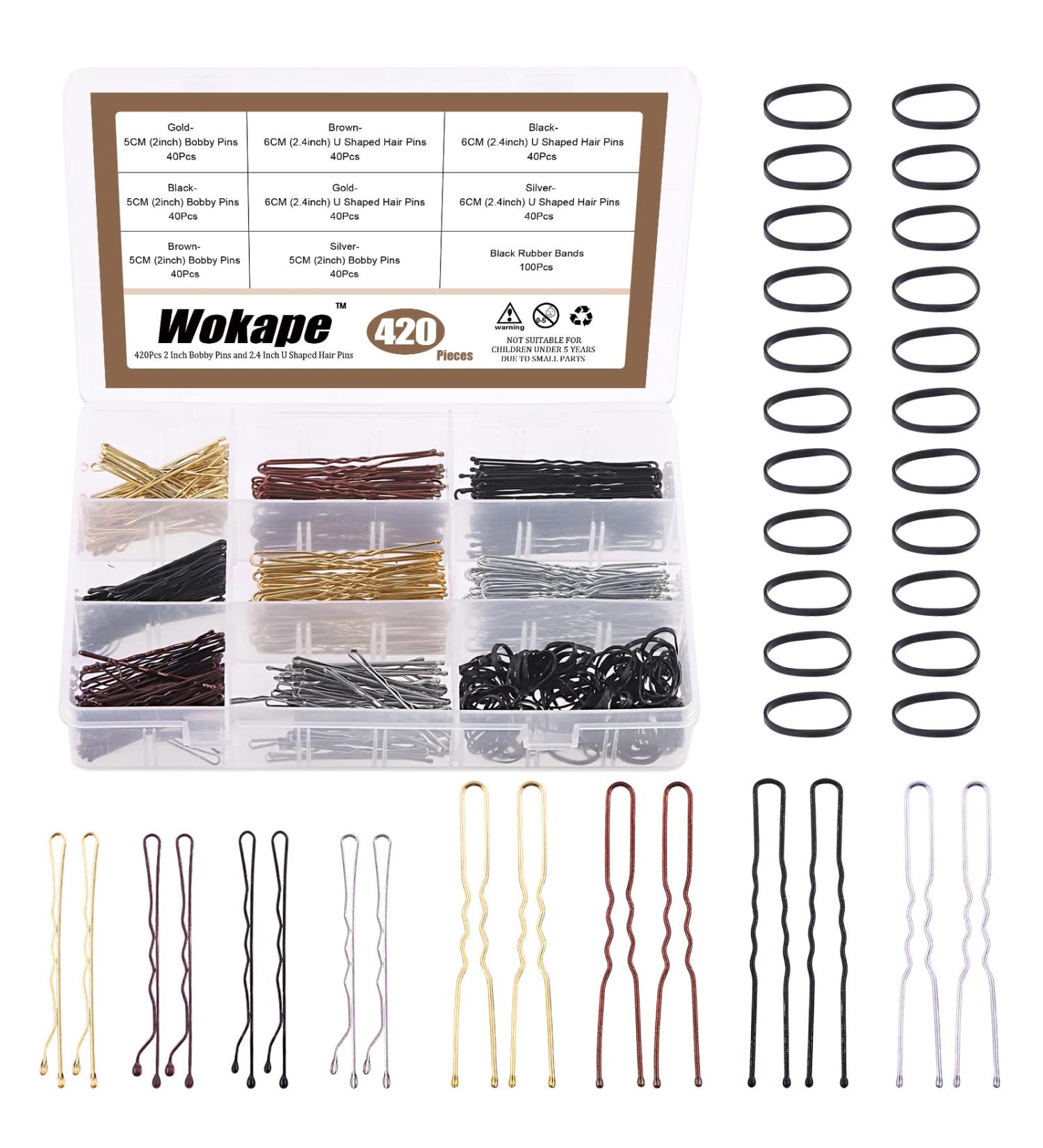 Wohap 420-Piece Bobby Pins & U-Shaped Hairpins Set with Mini Elastic Ties - Perfect for Women's Daily Hairstyles & Braids - Brown/Black/Gold/Silver - Buy Online on GoSupps.com