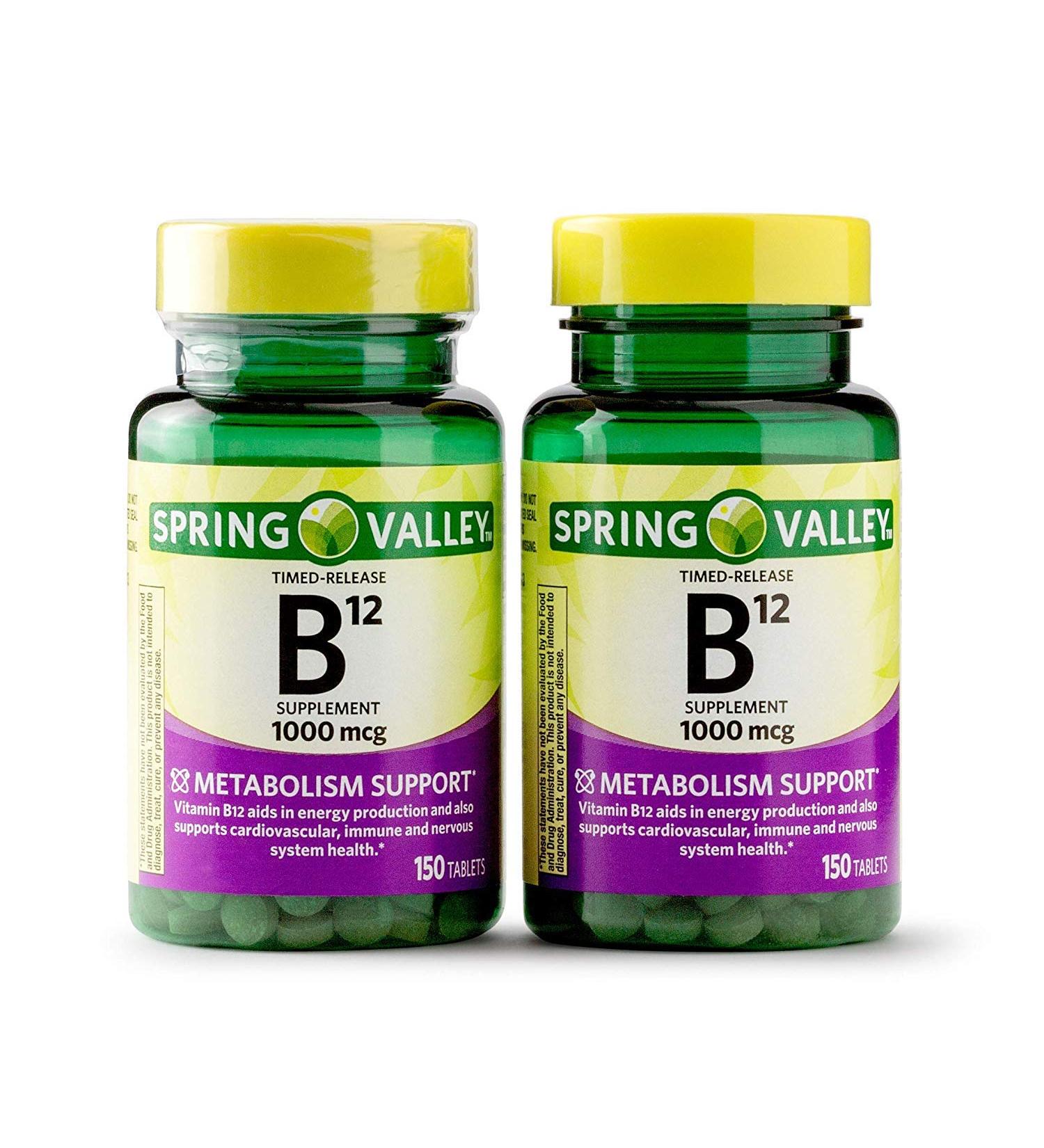 Spring Valley Vitamin B12 Timed Release Tablets 1000 mcg 150 Count (Pack of 2 300 Count Total) (150 Count (Pack of 2))