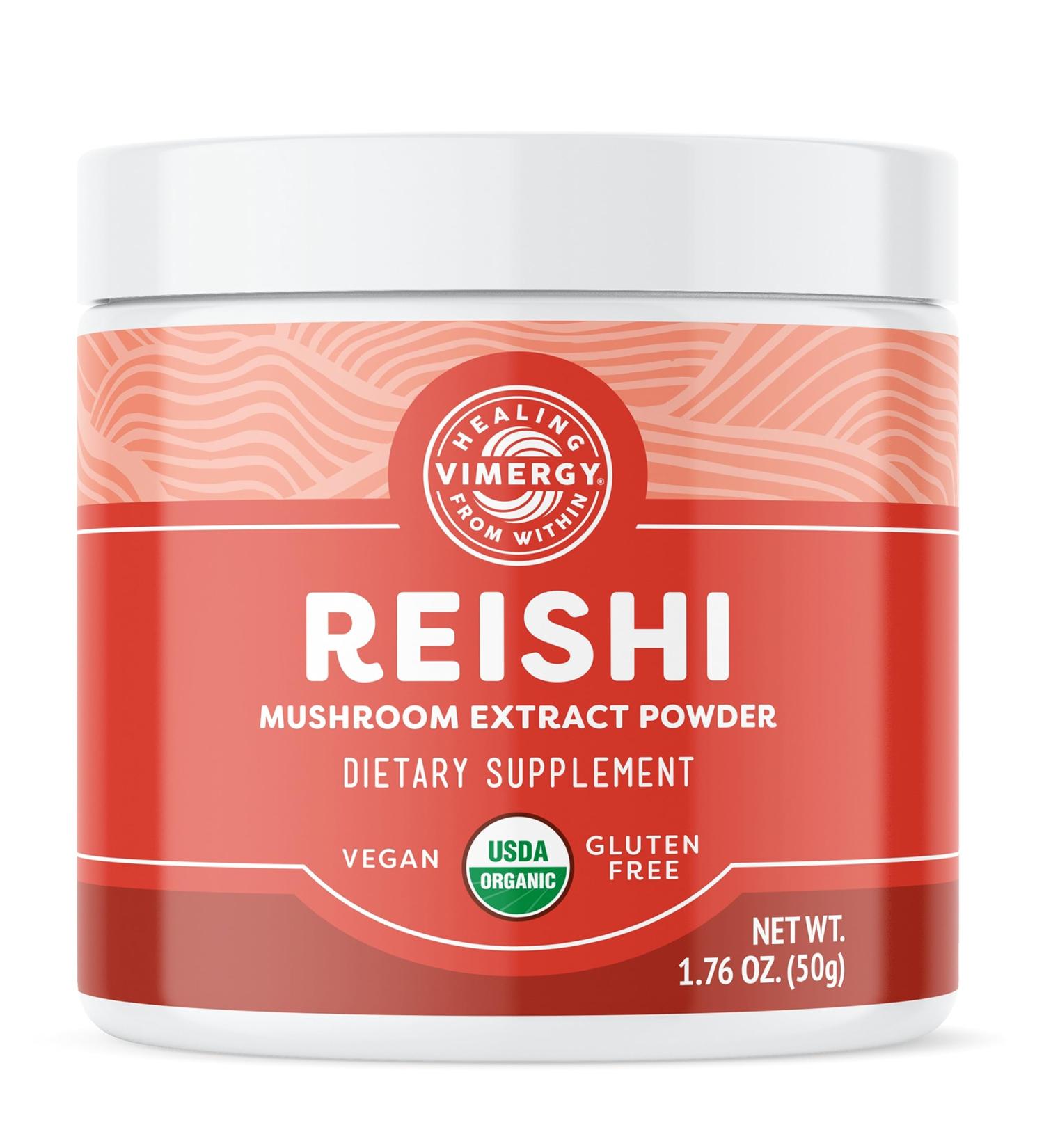 Vimergy USDA Organic Reishi Mushroom Extract Powder 50g - Supports Healthy Immune System - Non-GMO Kosher Gluten-Free Vegan - 100% Pure with Zero Fillers - Buy Online on GoSupps.com