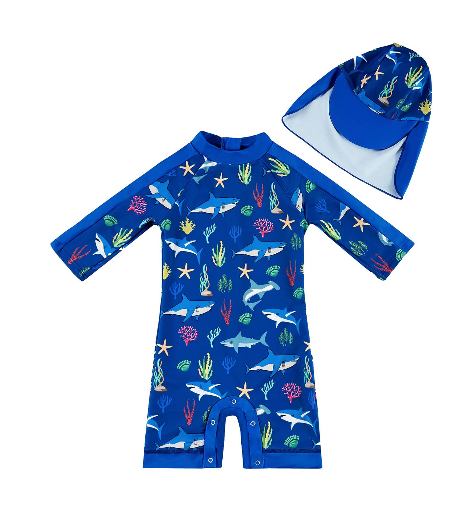 UPF 50+ Shark Print Baby Swimwear with Snap Bottom | 9-12 Months - Buy Online on GoSupps.com