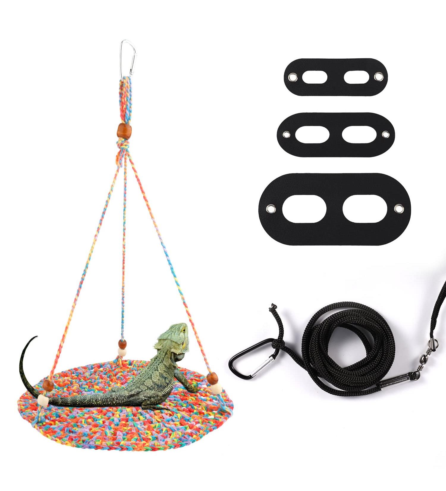 Reptile Hammock with Pet Leash Reptile Hammock Swing Hanging Bed Cotton Rope Weaving Lizard Swing Bed Swing Toy Reptile for Lizard Reptiles Birds Pets - Buy Online on GoSupps.com