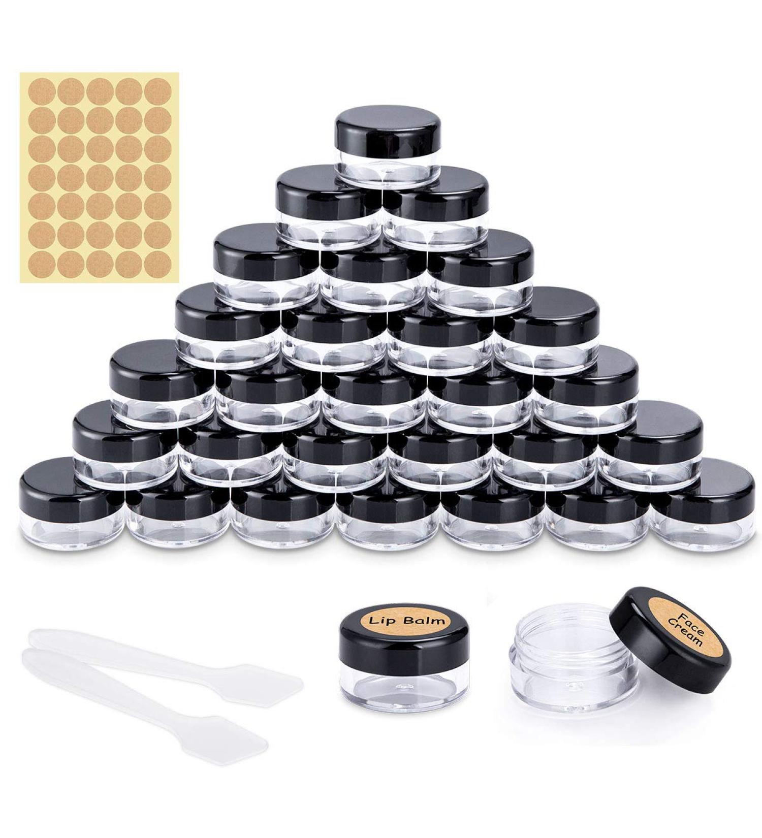 30 Pcs Mini Cream Containers with Labels & Spatula - 5g Black Jars for Nail Art & Lip Balm - International Shipping - Buy Online on GoSupps.com
